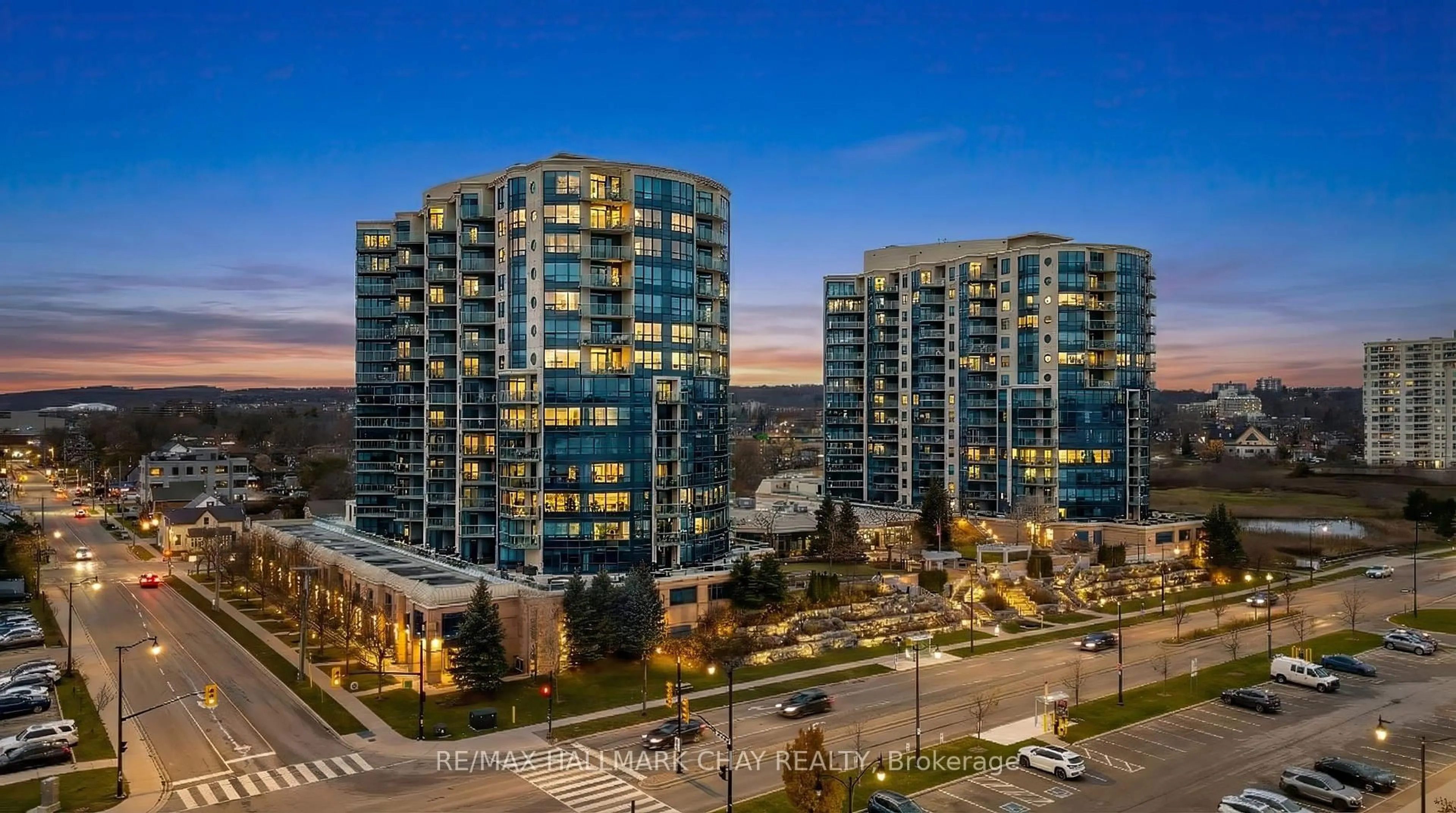 A pic from outside/outdoor area/front of a property/back of a property/a pic from drone, city buildings view from balcony for 37 Ellen St #1504, Barrie Ontario L4N 6G2