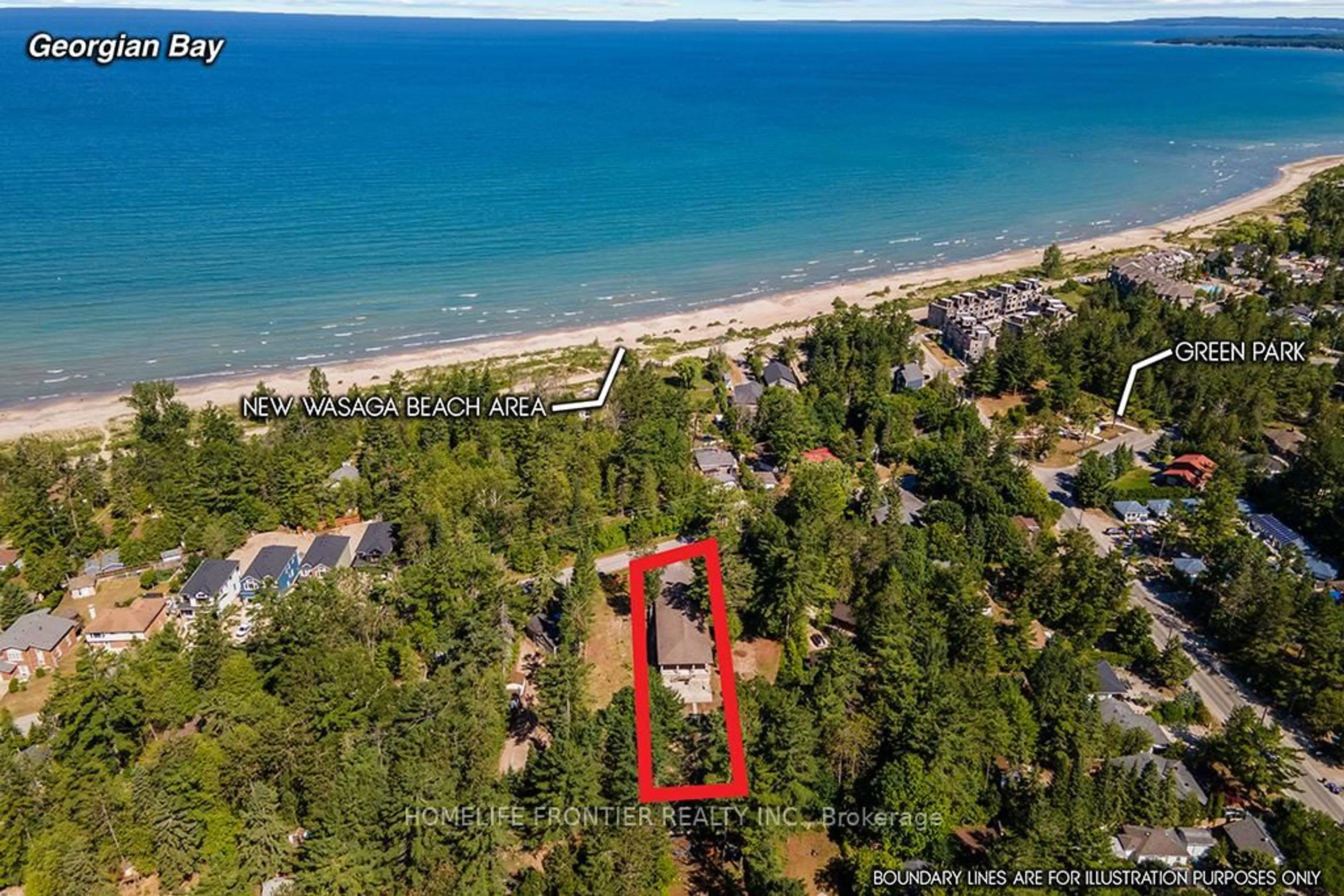 A pic from outside/outdoor area/front of a property/back of a property/a pic from drone, water/lake/river/ocean view for 55 Homewood Ave, Wasaga Beach Ontario L9Z 2M2