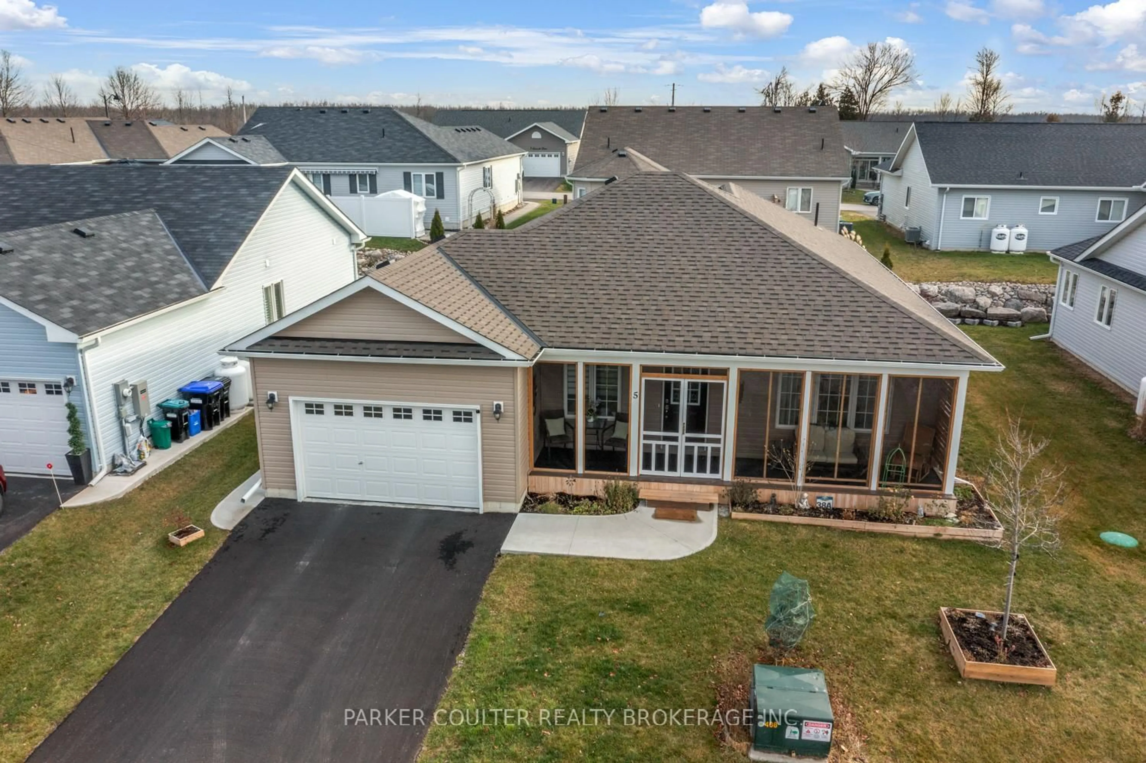 A pic from outside/outdoor area/front of a property/back of a property/a pic from drone, street for 5 Sophie Lane, Ramara Ontario L3V 8J9