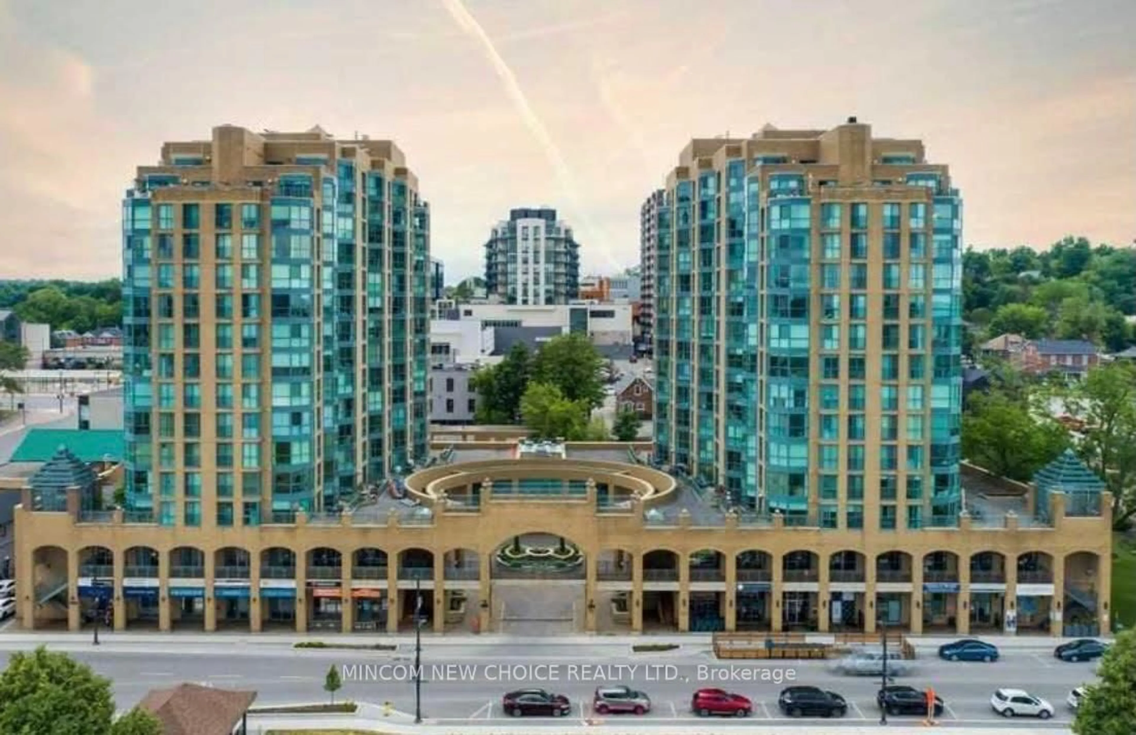 Patio, city buildings view from balcony for 140 Dunlop St #511, Barrie Ontario L4M 6H9
