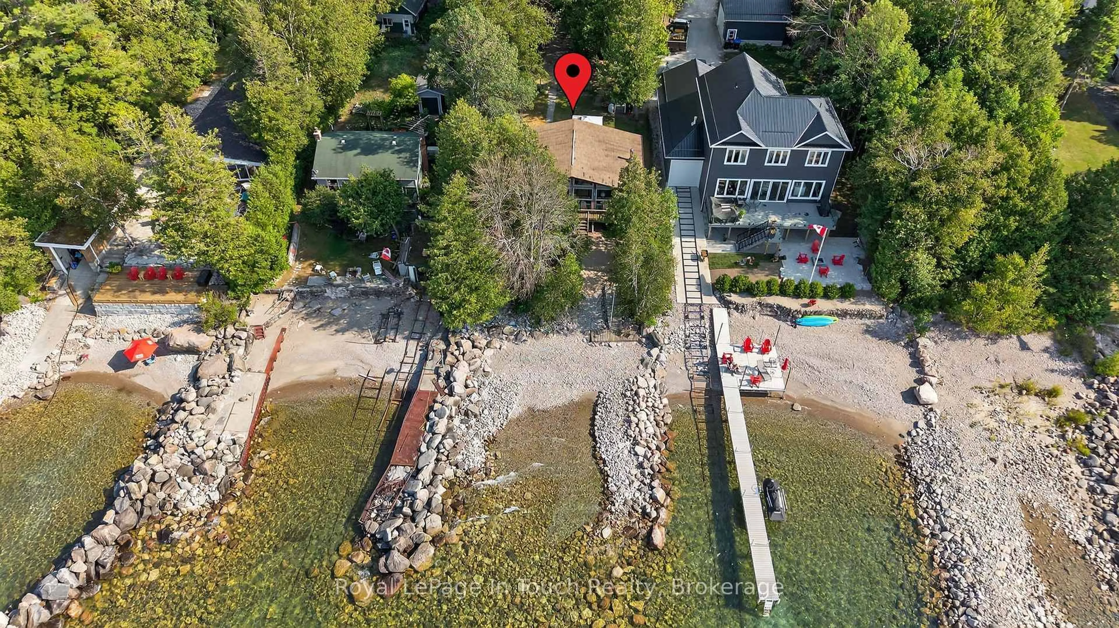 A pic from outside/outdoor area/front of a property/back of a property/a pic from drone, water/lake/river/ocean view for 2519 Champlain Rd, Tiny Ontario L9M 0C3