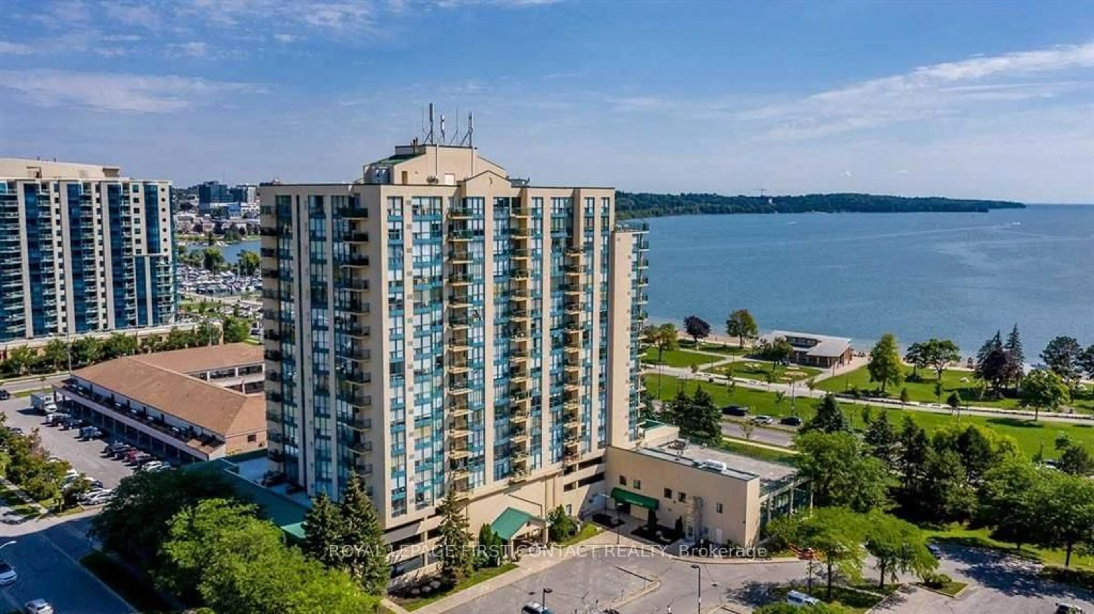 A pic from outside/outdoor area/front of a property/back of a property/a pic from drone, water/lake/river/ocean view for 65 Ellen St #902, Barrie Ontario L4N 3A5
