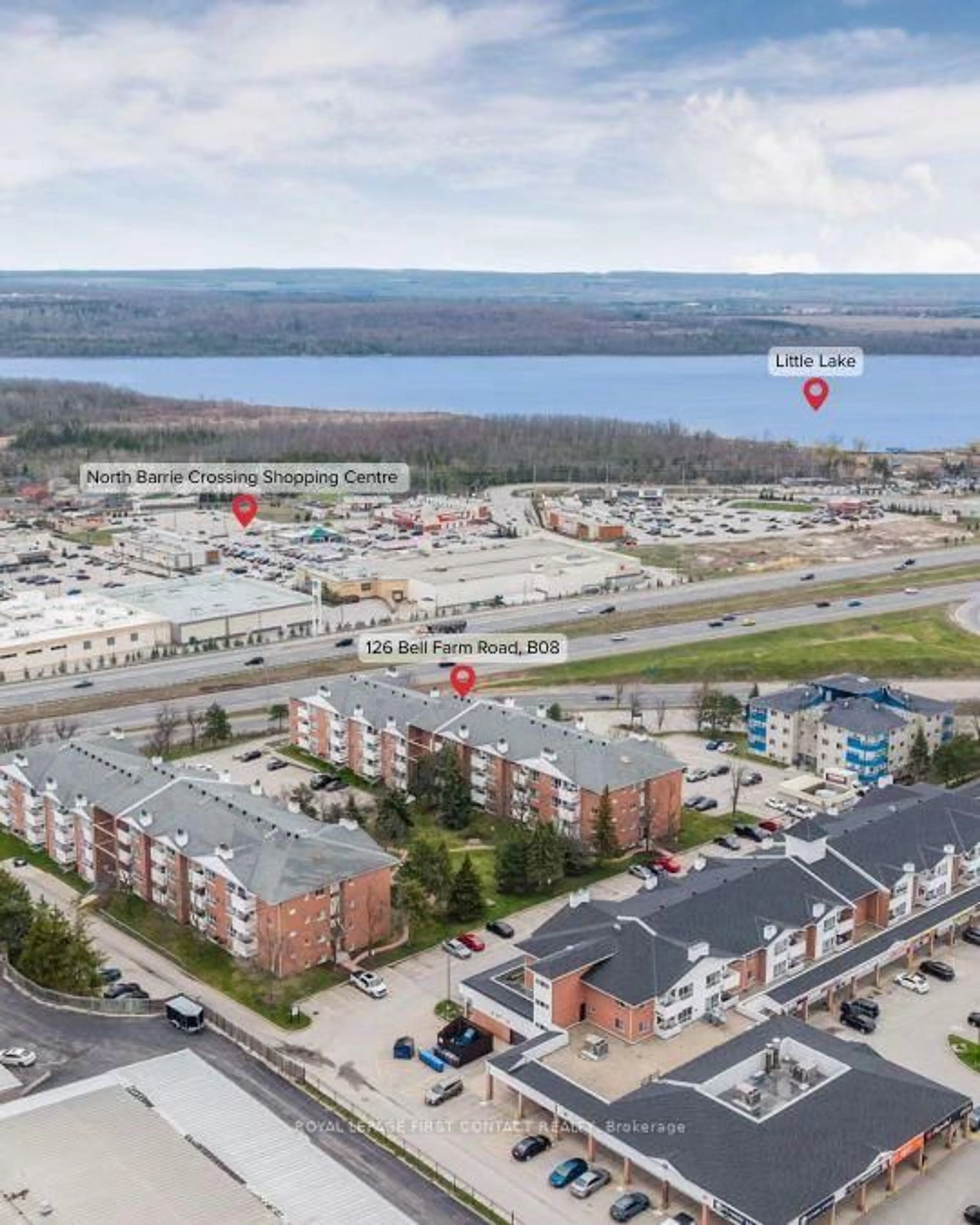 A pic from outside/outdoor area/front of a property/back of a property/a pic from drone, unknown for 126 Bell Farm Rd #B08, Barrie Ontario L4M 6J3