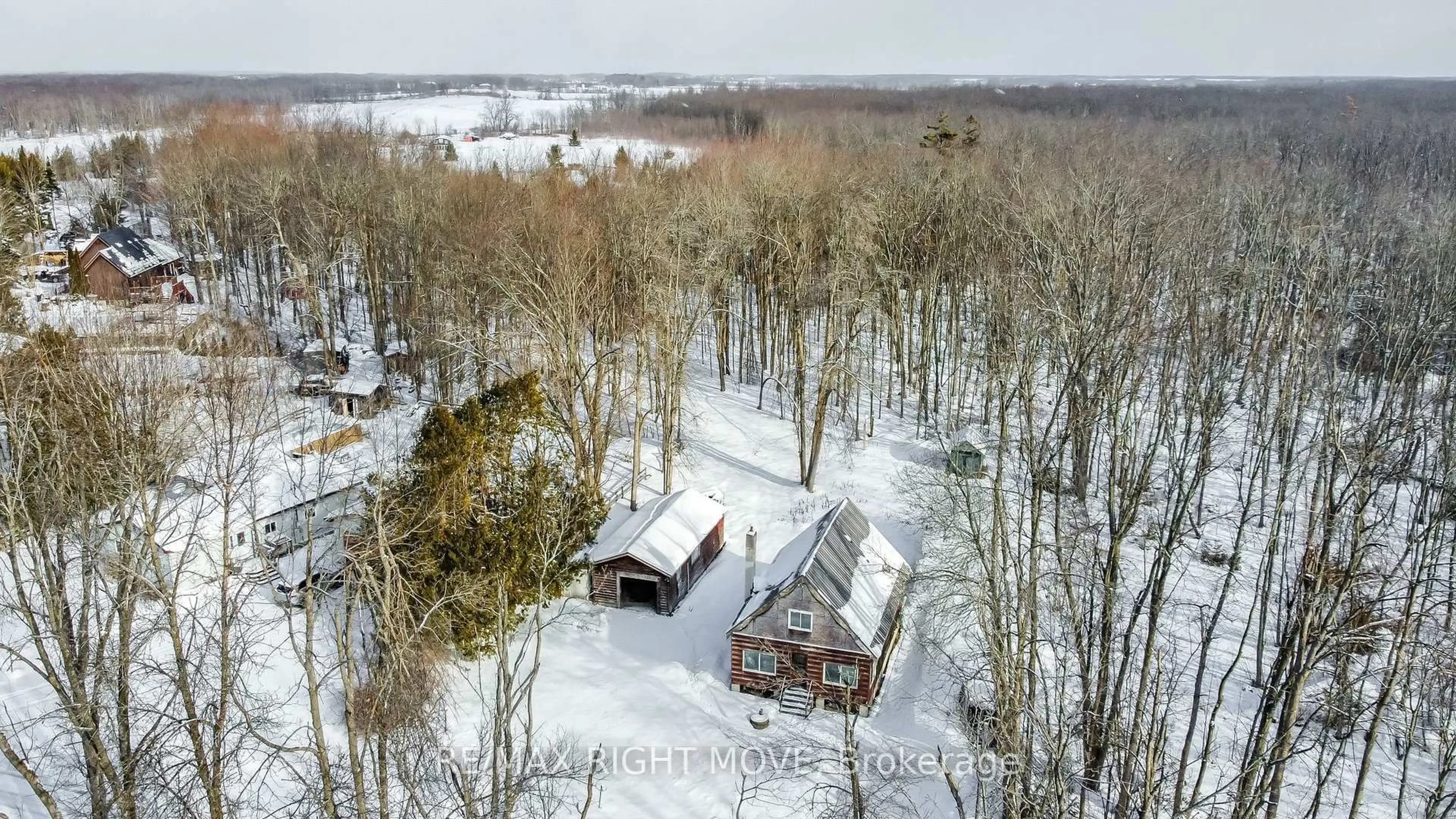 A pic from outside/outdoor area/front of a property/back of a property/a pic from drone, forest/trees view for 3543 Peter St, Ramara Ontario L0K 1B0