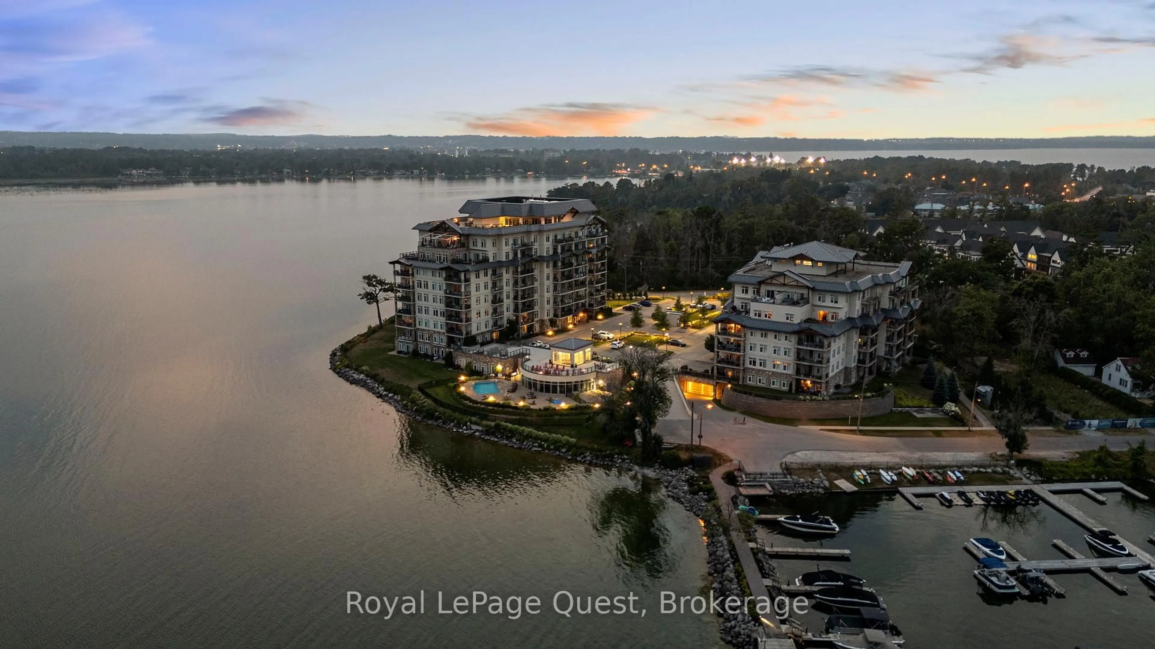 A pic from outside/outdoor area/front of a property/back of a property/a pic from drone, water/lake/river/ocean view for 90 Orchard Pt #311, Orillia Ontario L3V 8K4