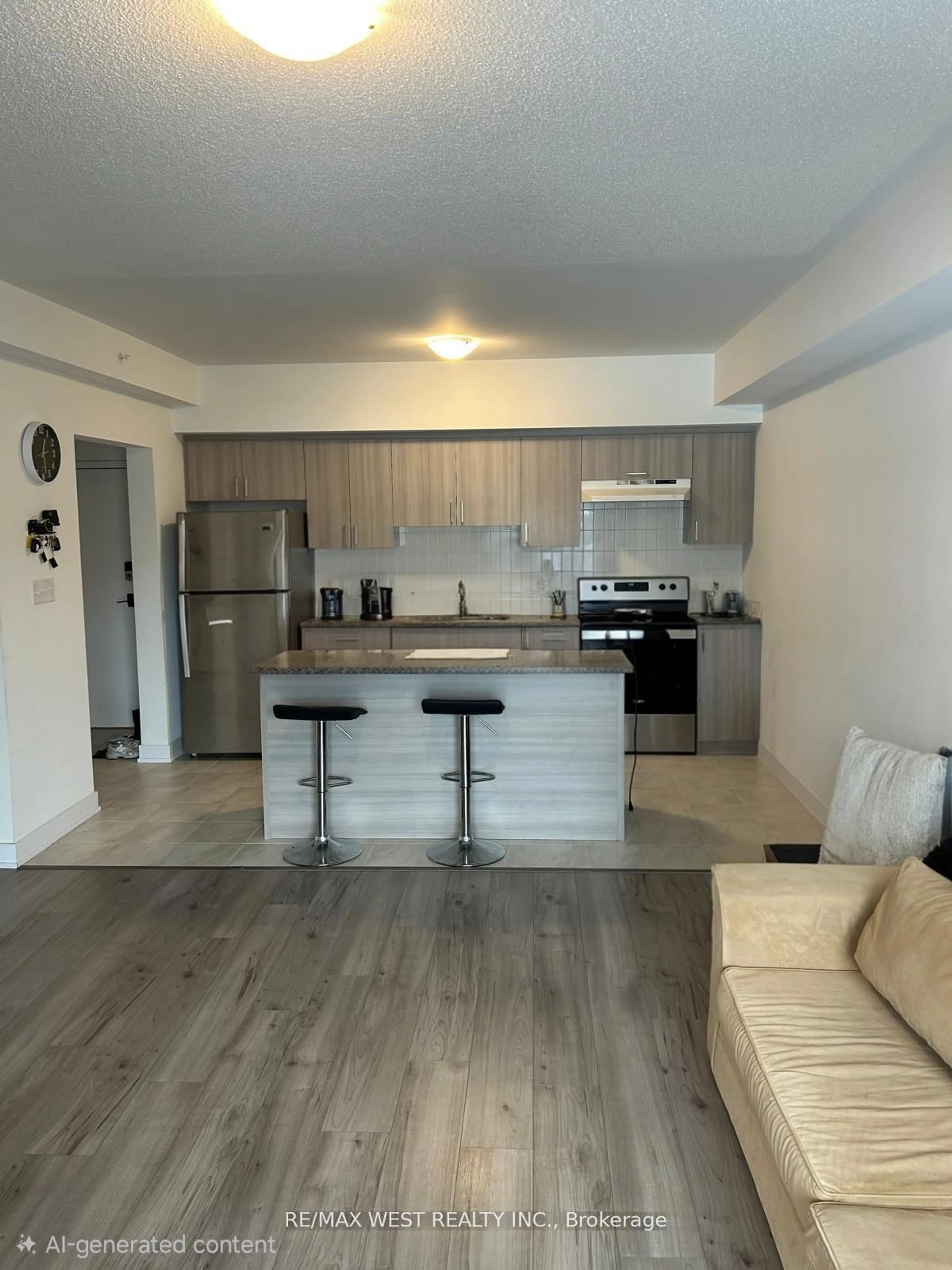 Open concept kitchen, wood/laminate floor for 8 Culinary Lane #606, Barrie Ontario L9J 0T2
