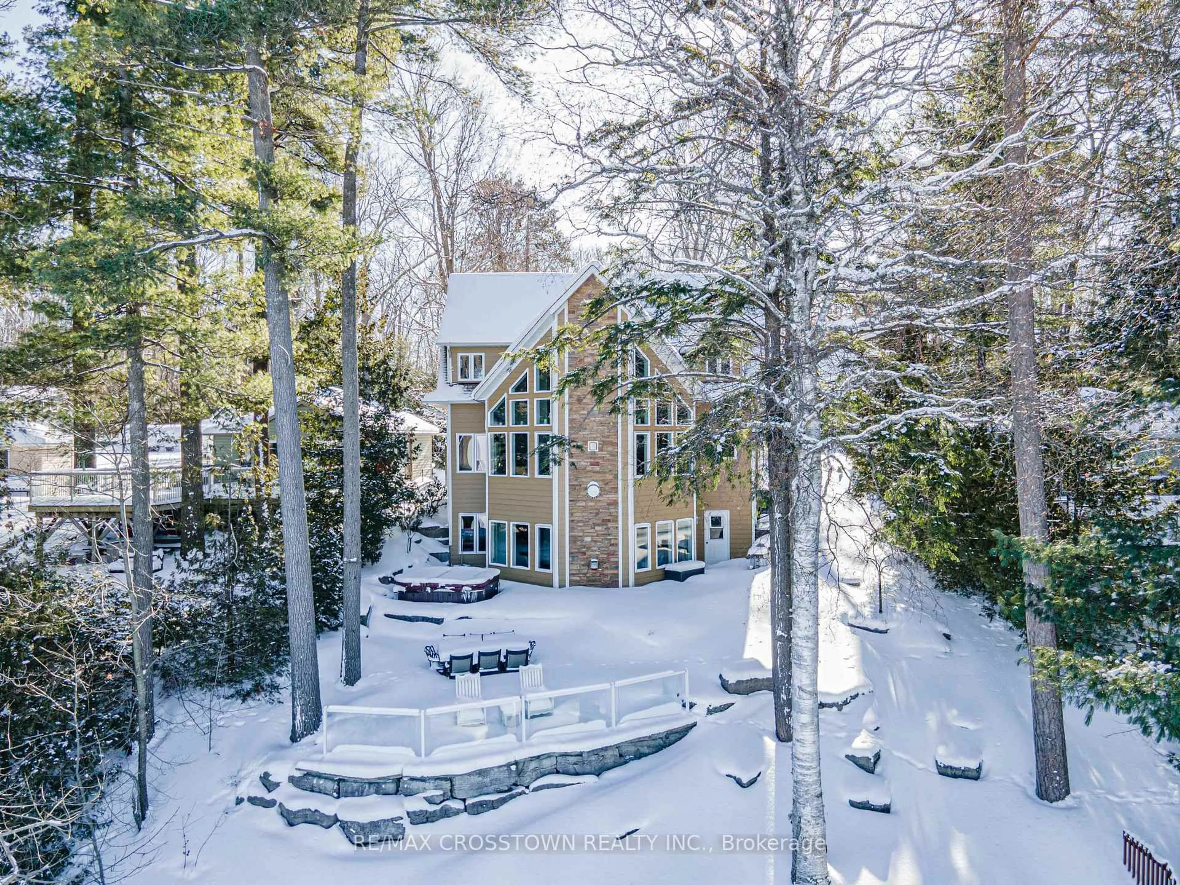 A pic from outside/outdoor area/front of a property/back of a property/a pic from drone, forest/trees view for 2240 South Orr Lake Rd, Springwater Ontario L0L 1P0