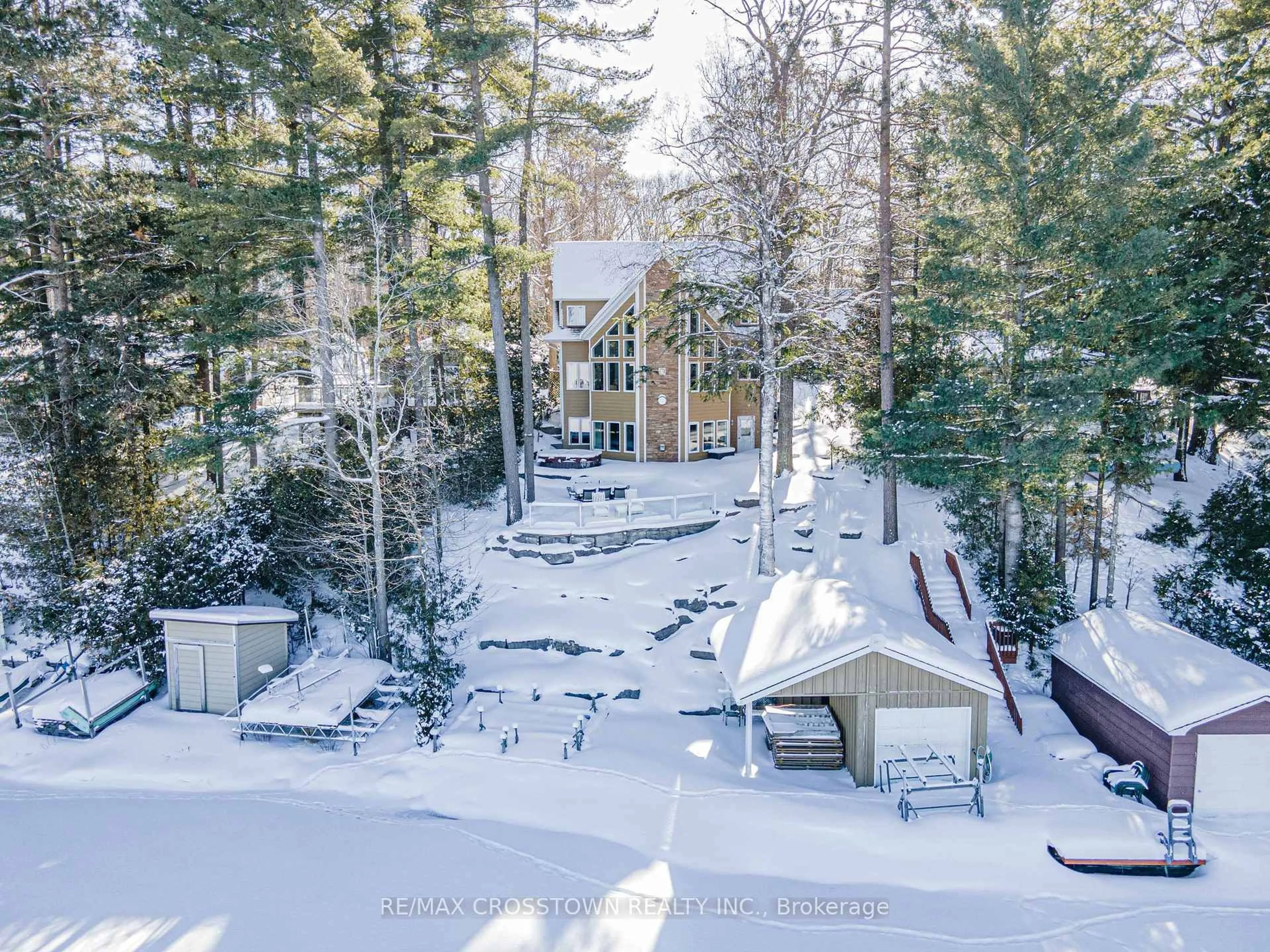 A pic from outside/outdoor area/front of a property/back of a property/a pic from drone, forest/trees view for 2240 South Orr Lake Rd, Springwater Ontario L0L 1P0