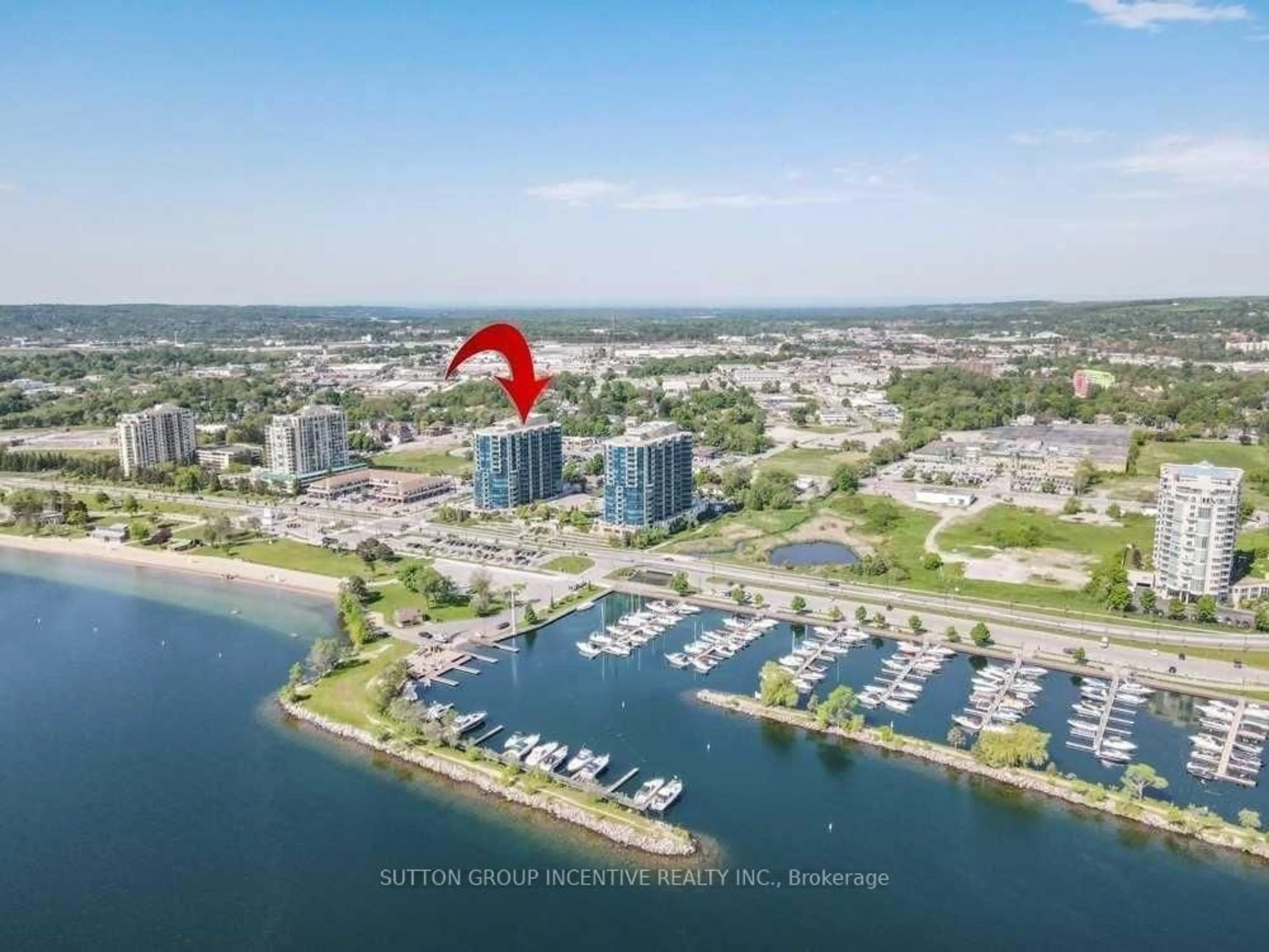 A pic from outside/outdoor area/front of a property/back of a property/a pic from drone, water/lake/river/ocean view for 37 Ellen St #1210, Barrie Ontario L4N 6E9