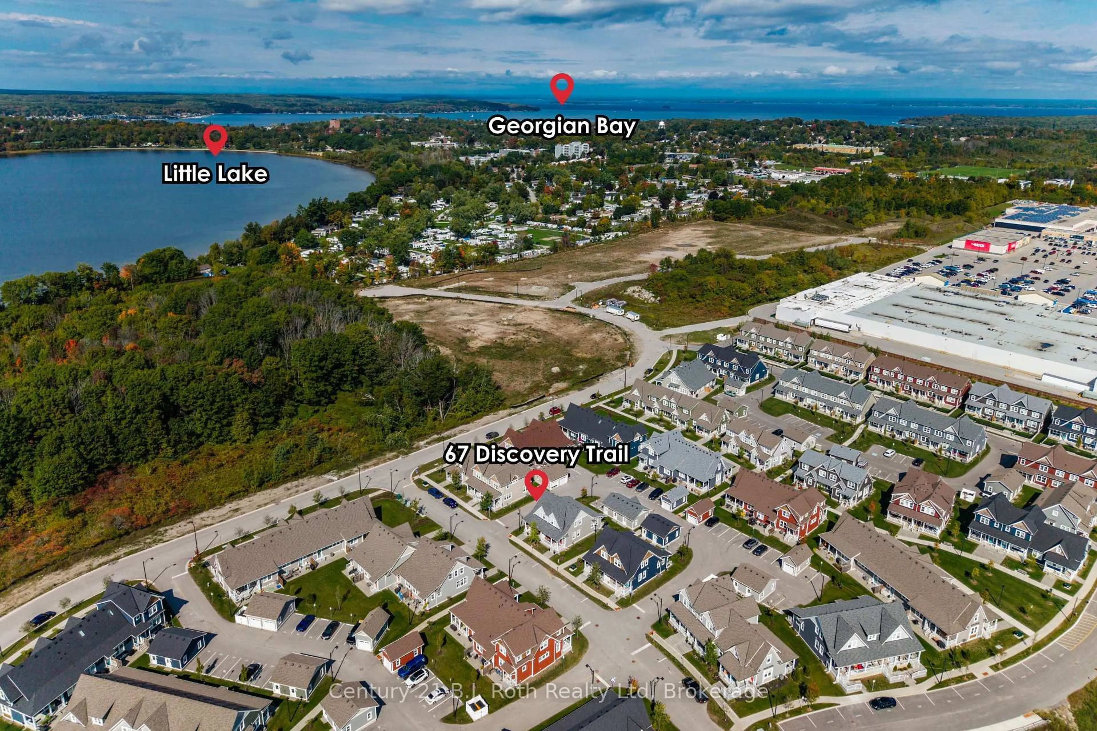 A pic from outside/outdoor area/front of a property/back of a property/a pic from drone, water/lake/river/ocean view for 67 Discovery Tr, Midland Ontario L4K 0H5