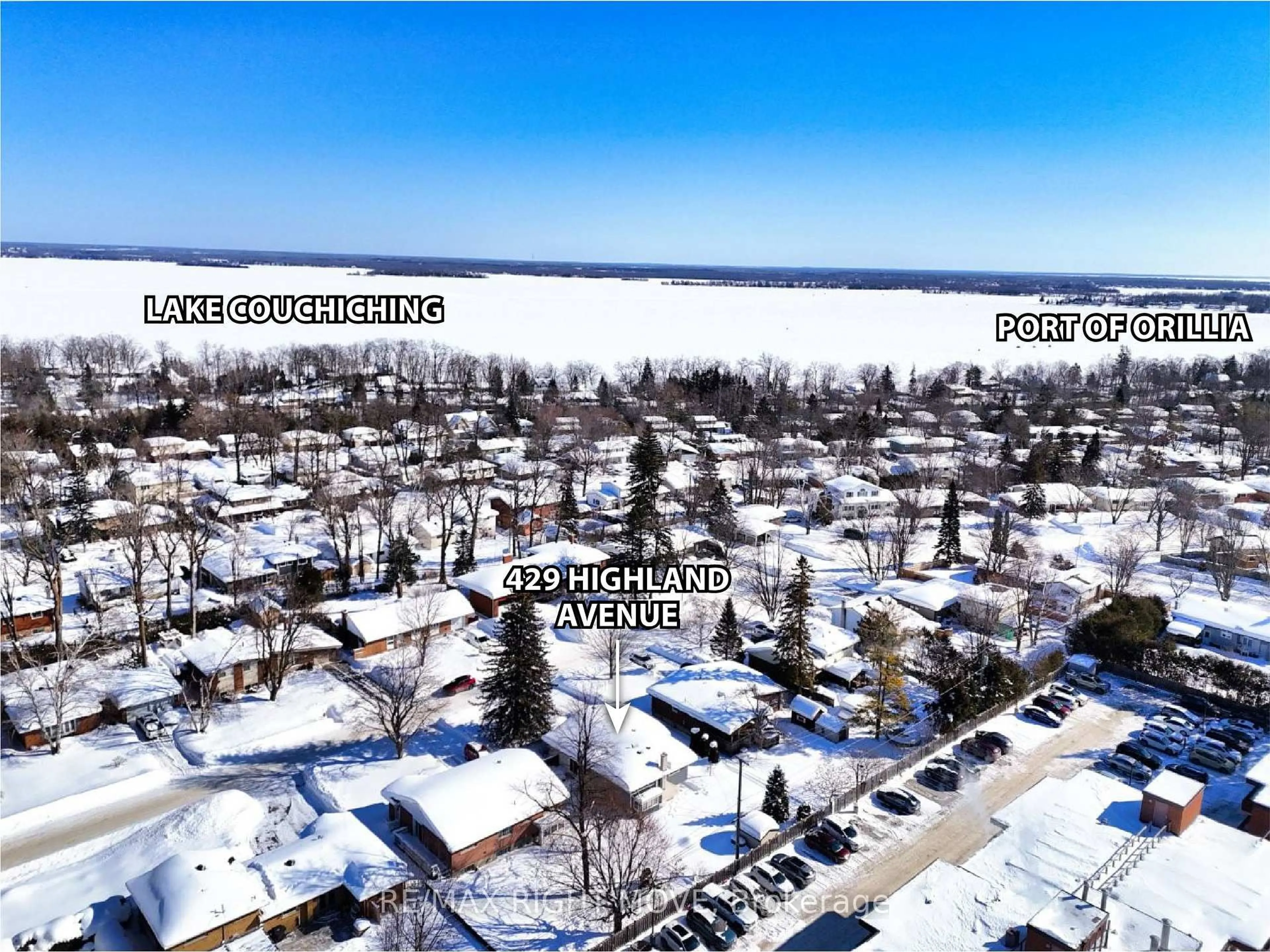 A pic from outside/outdoor area/front of a property/back of a property/a pic from drone, water/lake/river/ocean view for 429 Highland Ave, Orillia Ontario L3V 4E8