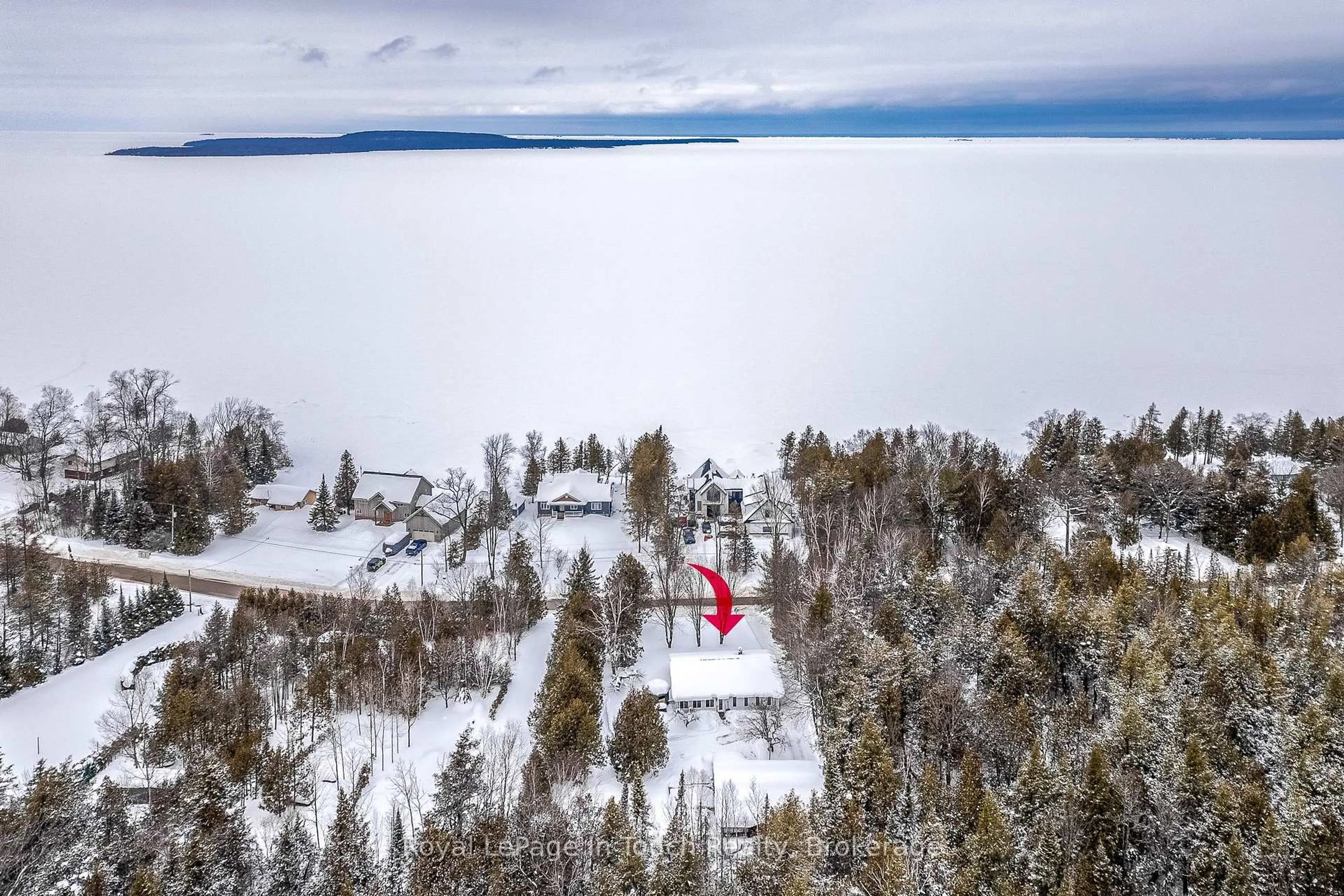 A pic from outside/outdoor area/front of a property/back of a property/a pic from drone, water/lake/river/ocean view for 2554 Champlain Rd, Tiny Ontario L9M 0C3