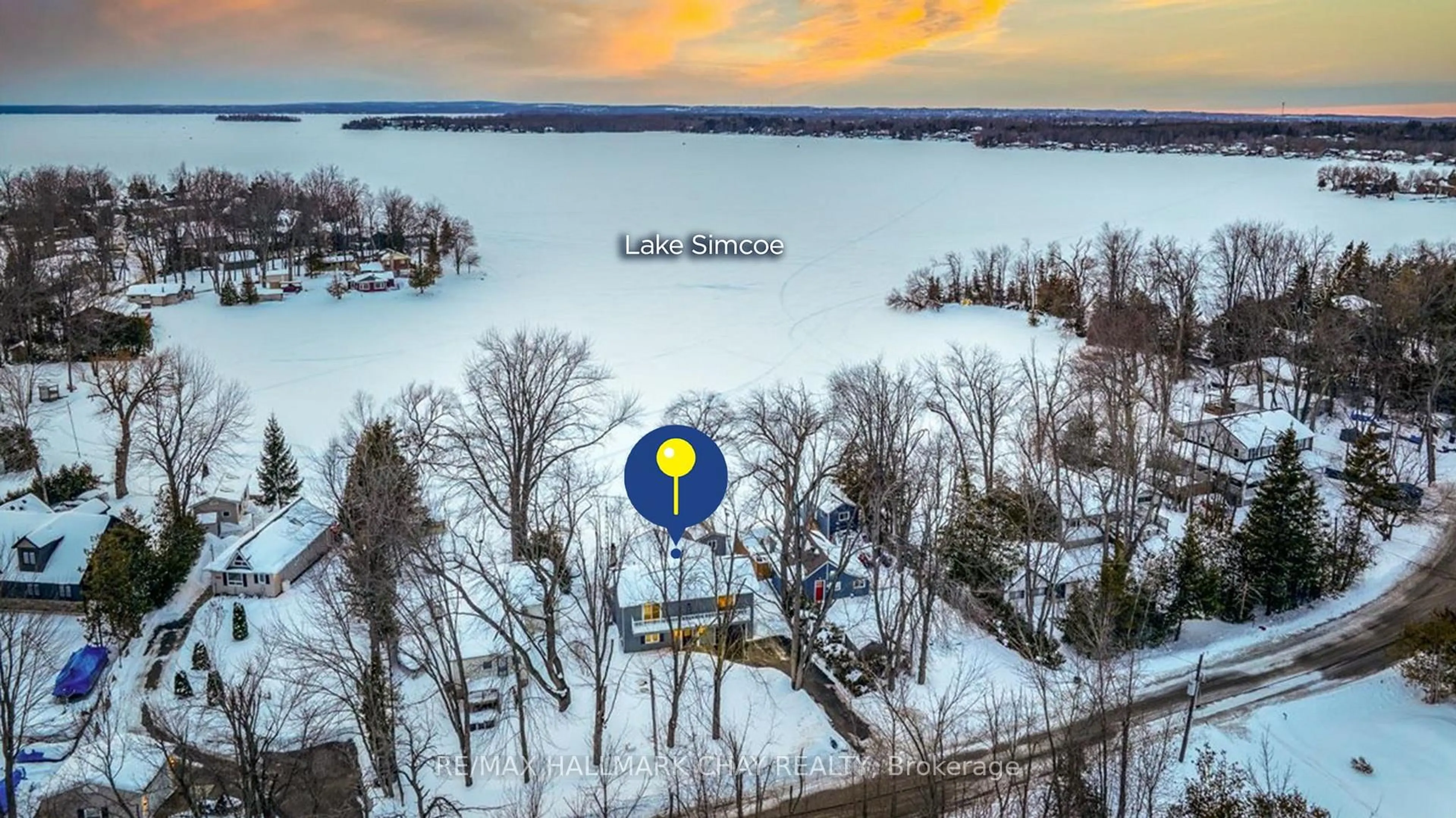 A pic from outside/outdoor area/front of a property/back of a property/a pic from drone, water/lake/river/ocean view for 4350 Plum Point Rd, Ramara Ontario L3V 6H7