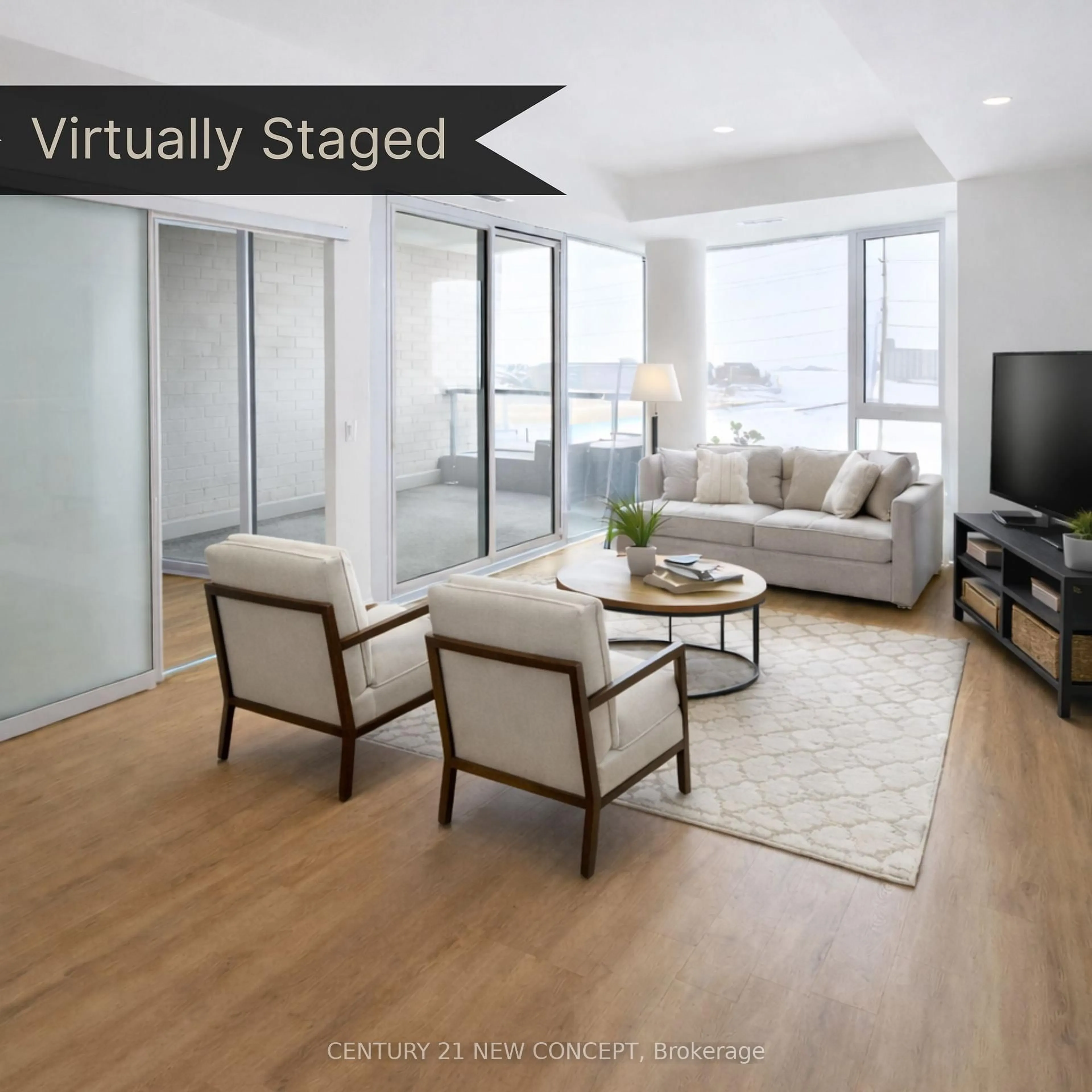 Living room with furniture, wood/laminate floor for 31 Huron St #304, Collingwood Ontario L9Y 0E8