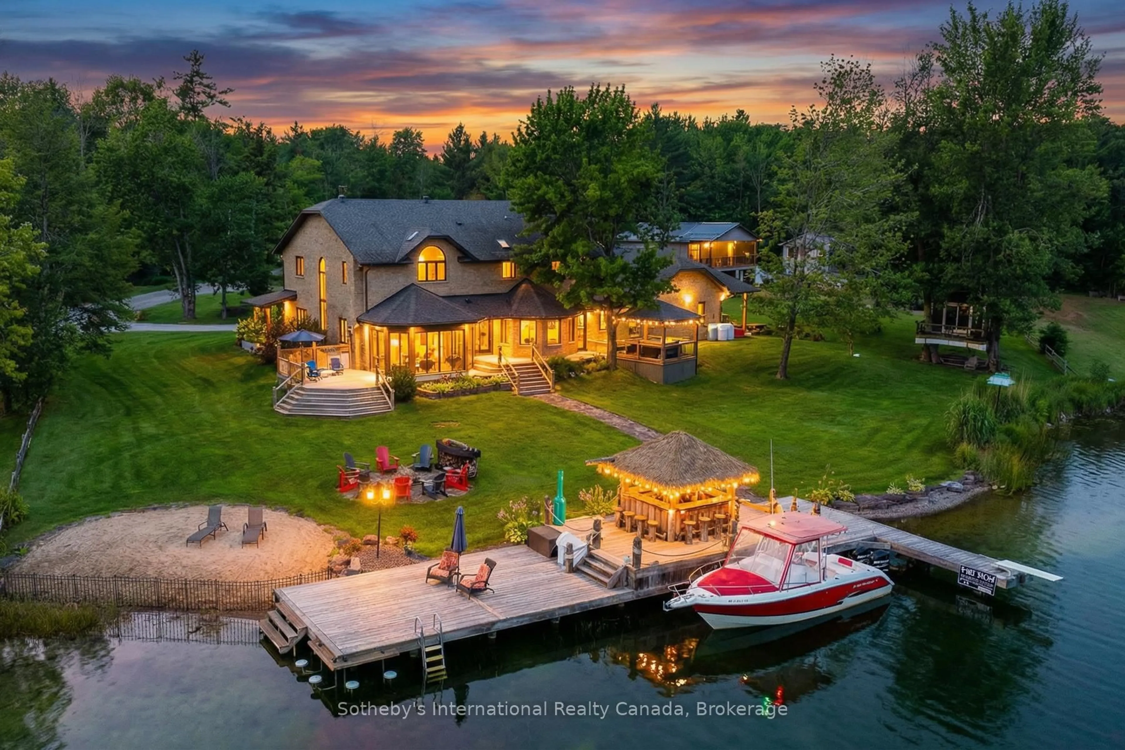 A pic from outside/outdoor area/front of a property/back of a property/a pic from drone, water/lake/river/ocean view for 7583 Oak Point Rd, Ramara Ontario L0K 2B0