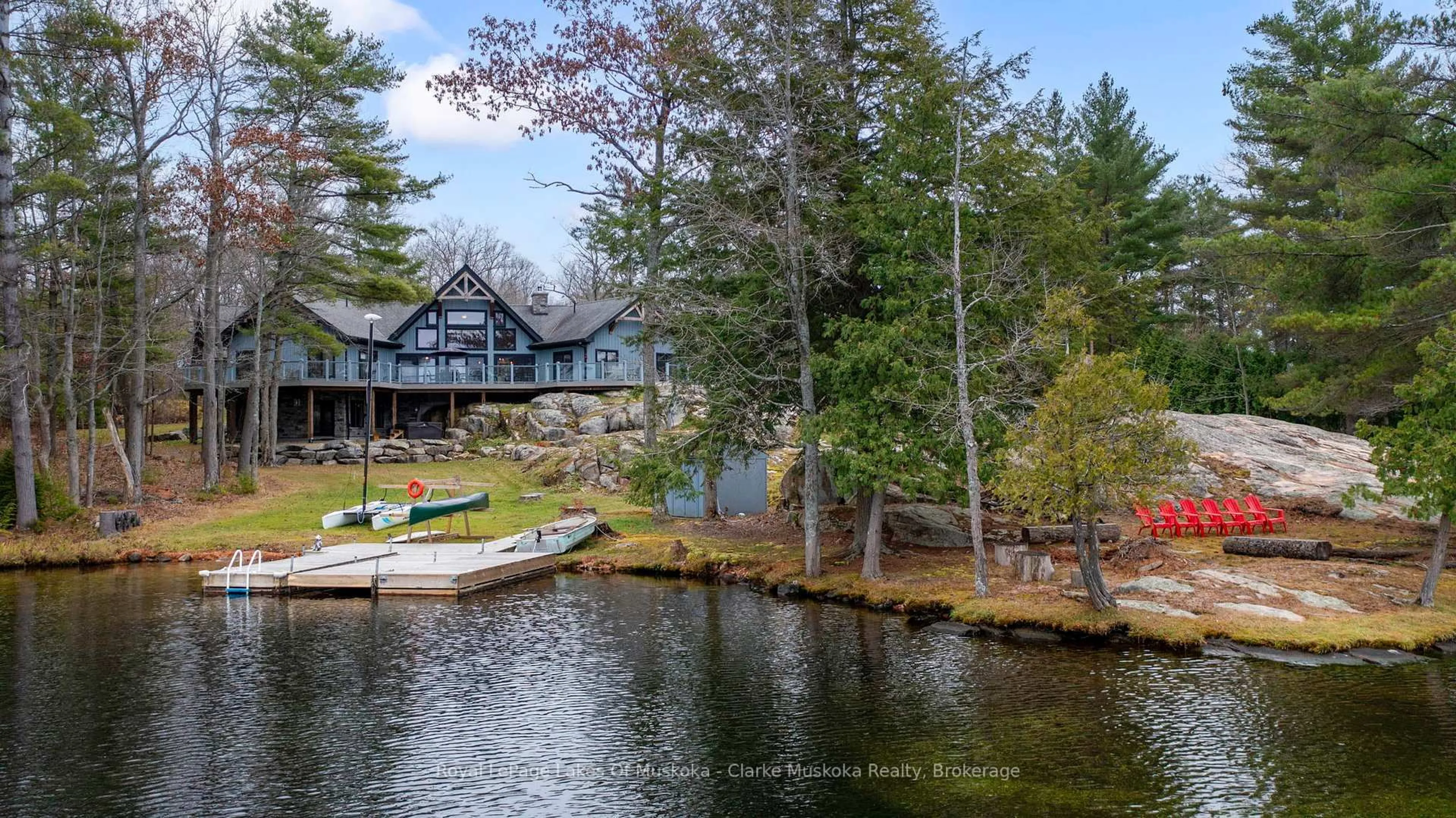 A pic from outside/outdoor area/front of a property/back of a property/a pic from drone, water/lake/river/ocean view for 3298 Seydel Lane, Severn Ontario L0K 1E0