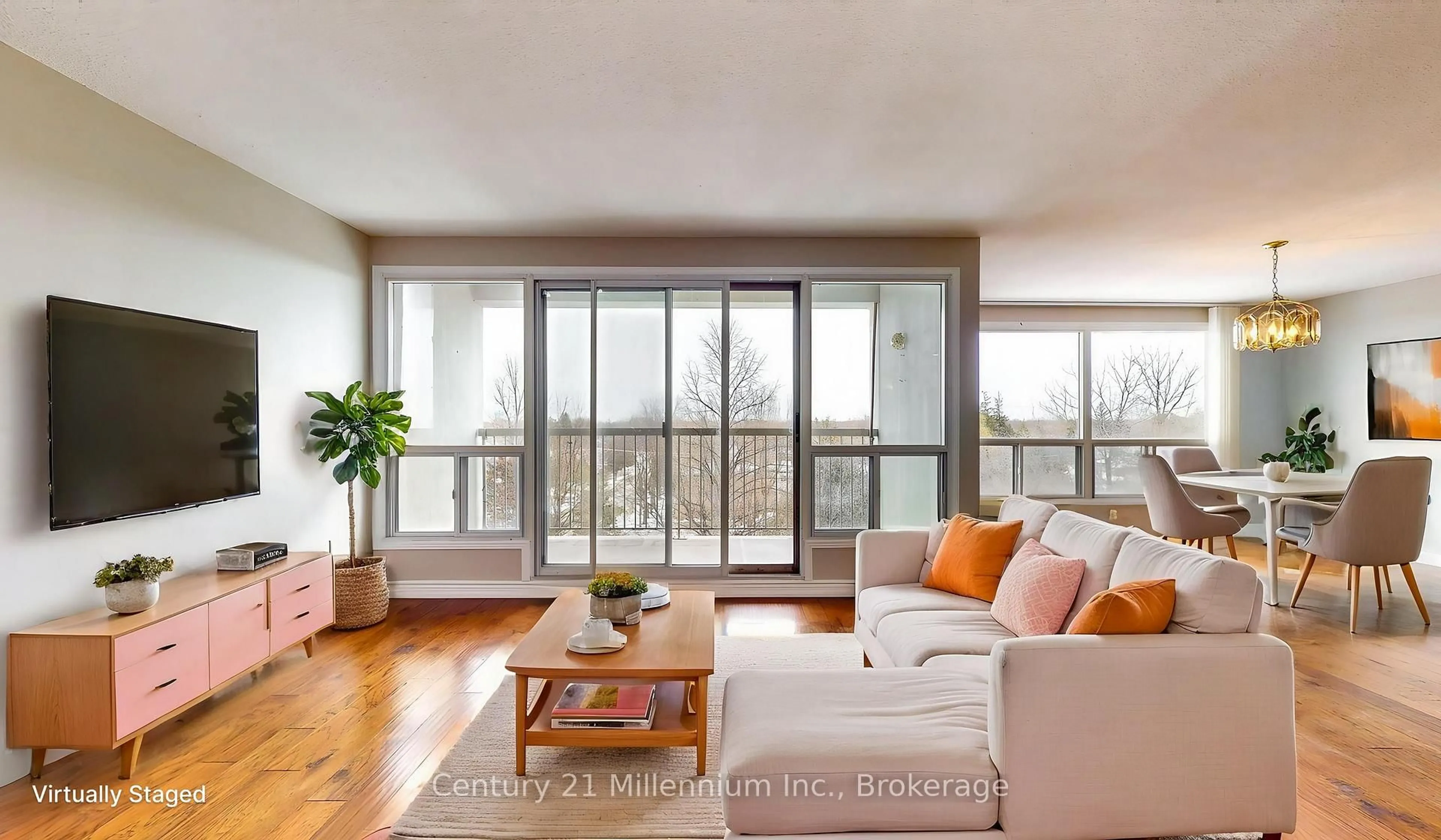 Living room with furniture, wood/laminate floor for 172 Eighth St #614, Collingwood Ontario L9Y 4T2