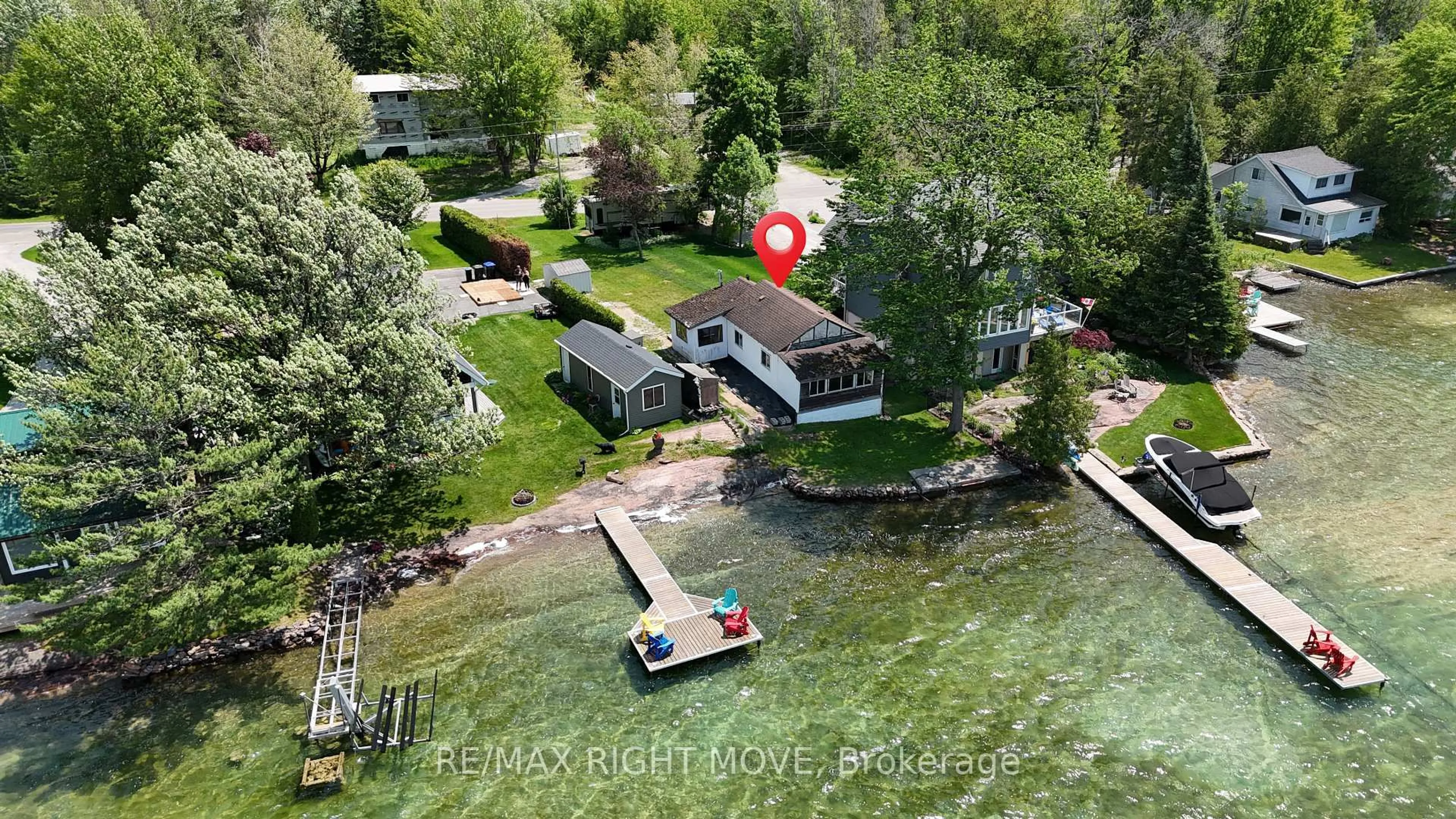 A pic from outside/outdoor area/front of a property/back of a property/a pic from drone, water/lake/river/ocean view for 7682 Oak Point Rd, Ramara Ontario L0K 2B0