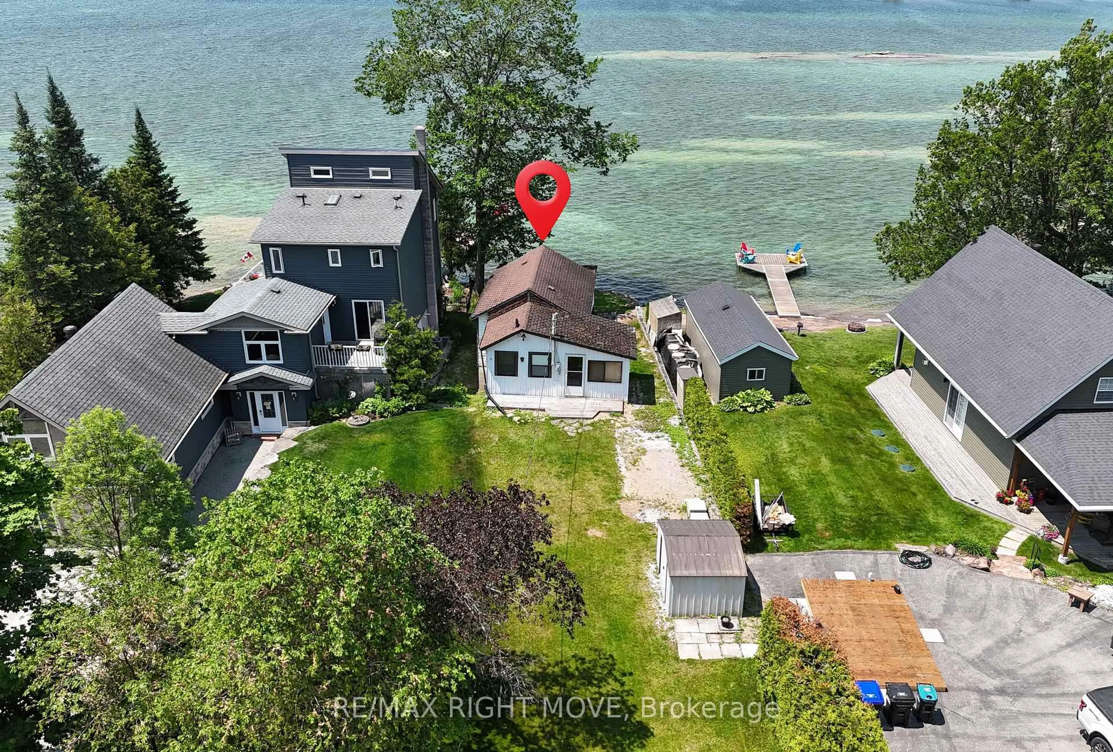 A pic from outside/outdoor area/front of a property/back of a property/a pic from drone, water/lake/river/ocean view for 7682 Oak Point Rd, Ramara Ontario L0K 2B0