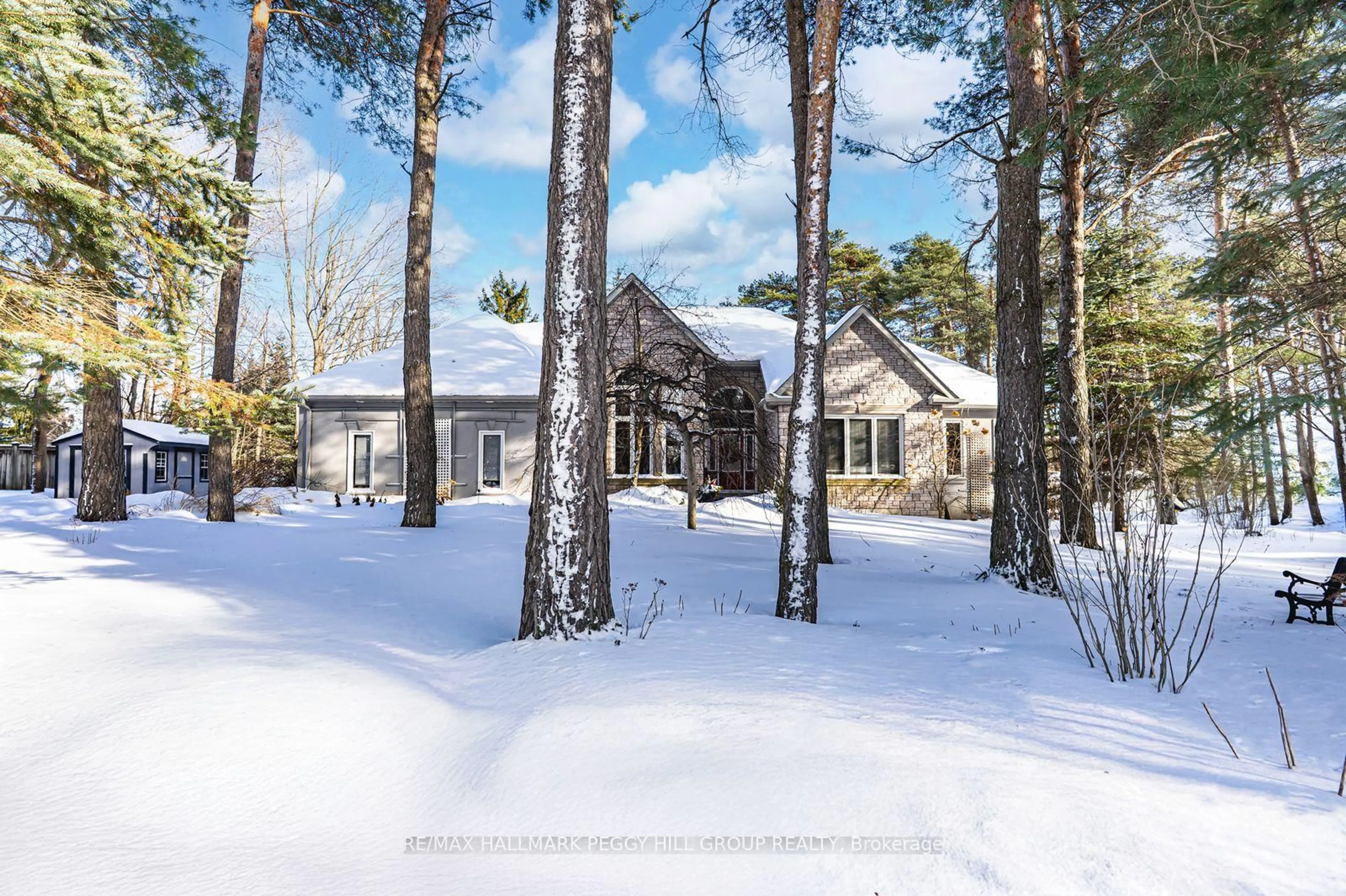 A pic from outside/outdoor area/front of a property/back of a property/a pic from drone, forest/trees view for 11 Bunker Pl, Oro-Medonte Ontario L0L 2L0