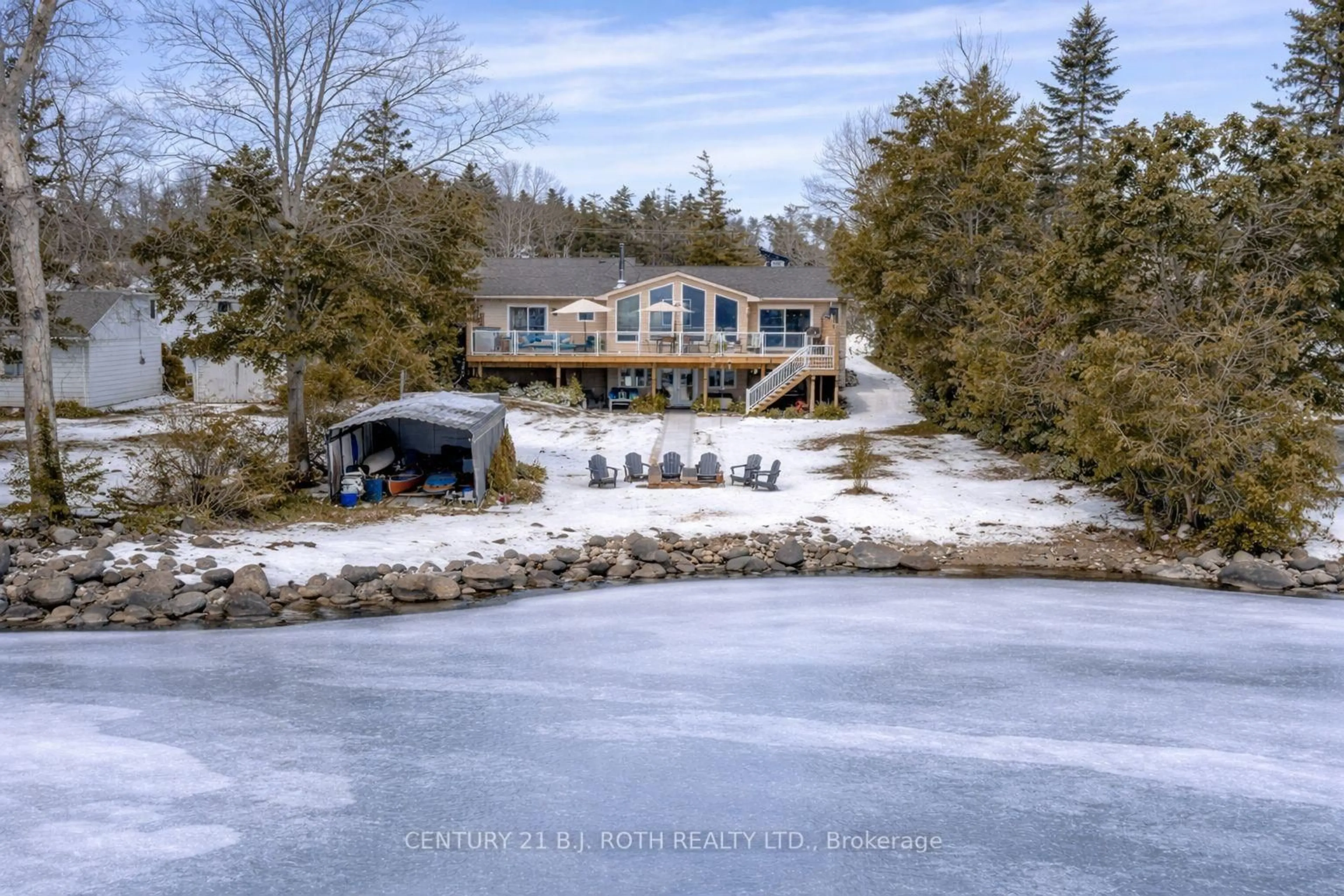 A pic from outside/outdoor area/front of a property/back of a property/a pic from drone, water/lake/river/ocean view for 95 lakeshore Rd, Oro-Medonte Ontario L0L 2E0