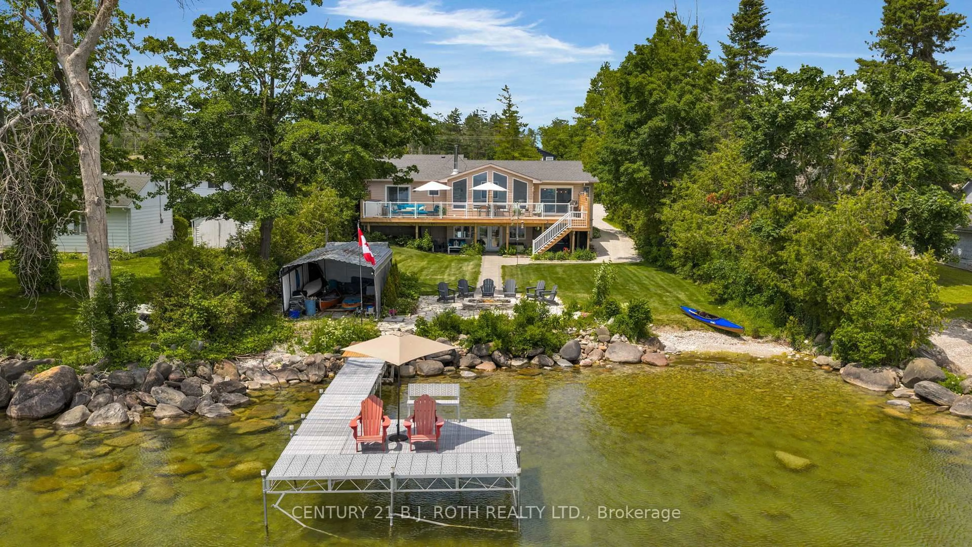 A pic from outside/outdoor area/front of a property/back of a property/a pic from drone, water/lake/river/ocean view for 95 lakeshore Rd, Oro-Medonte Ontario L0L 2E0