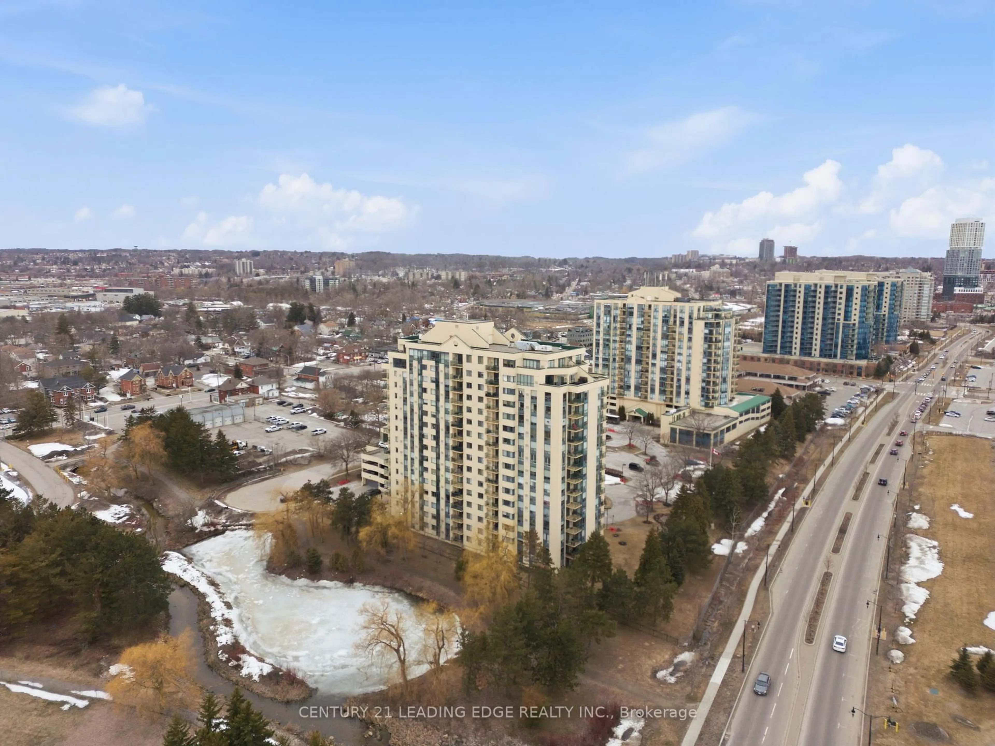 A pic from outside/outdoor area/front of a property/back of a property/a pic from drone, city buildings view from balcony for 75 ELLEN St #1102, Barrie Ontario L4N 7R6