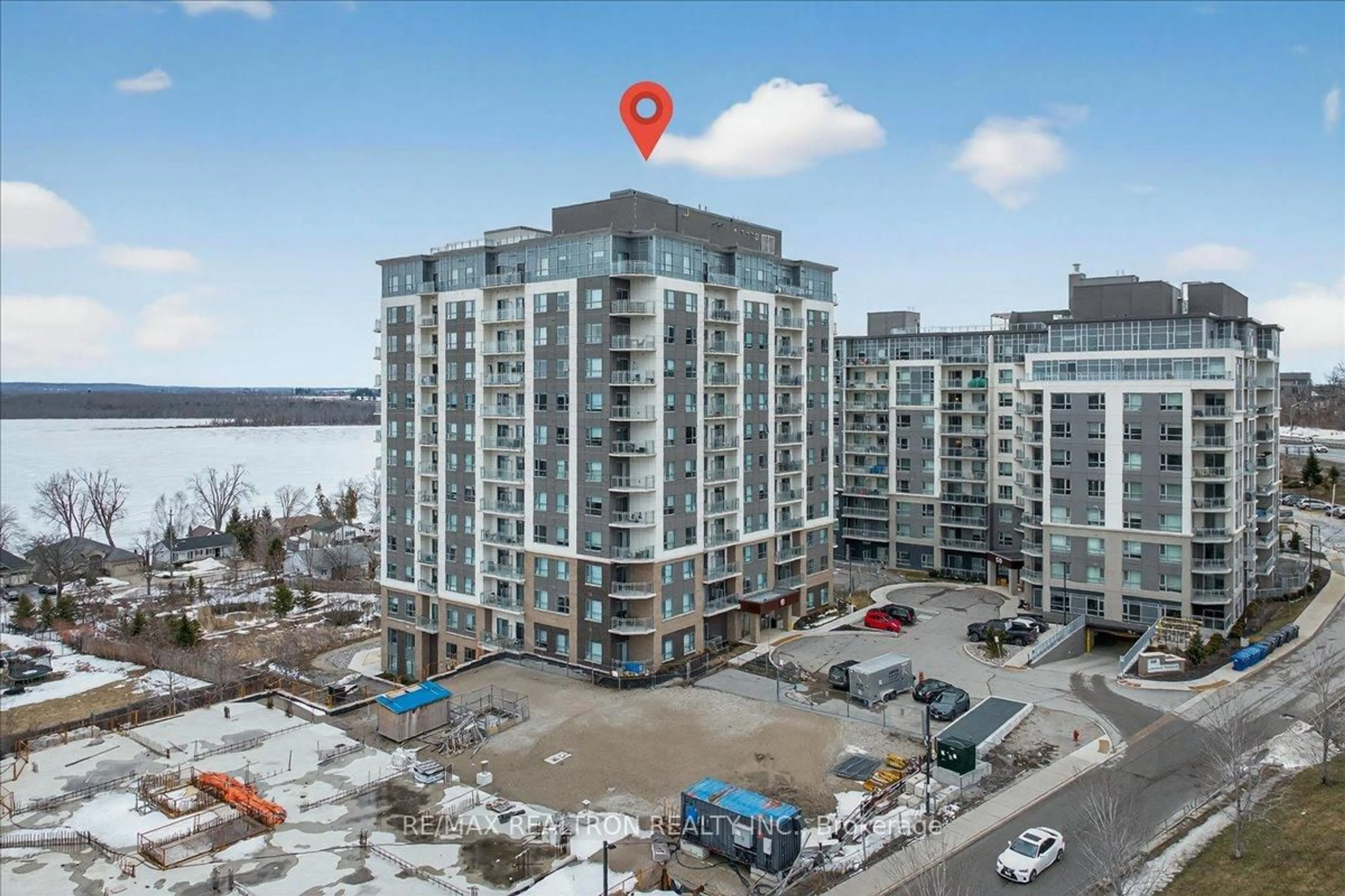 A pic from outside/outdoor area/front of a property/back of a property/a pic from drone, city buildings view from balcony for 56 Lakeside Terr #510, Barrie Ontario L4M 7B9