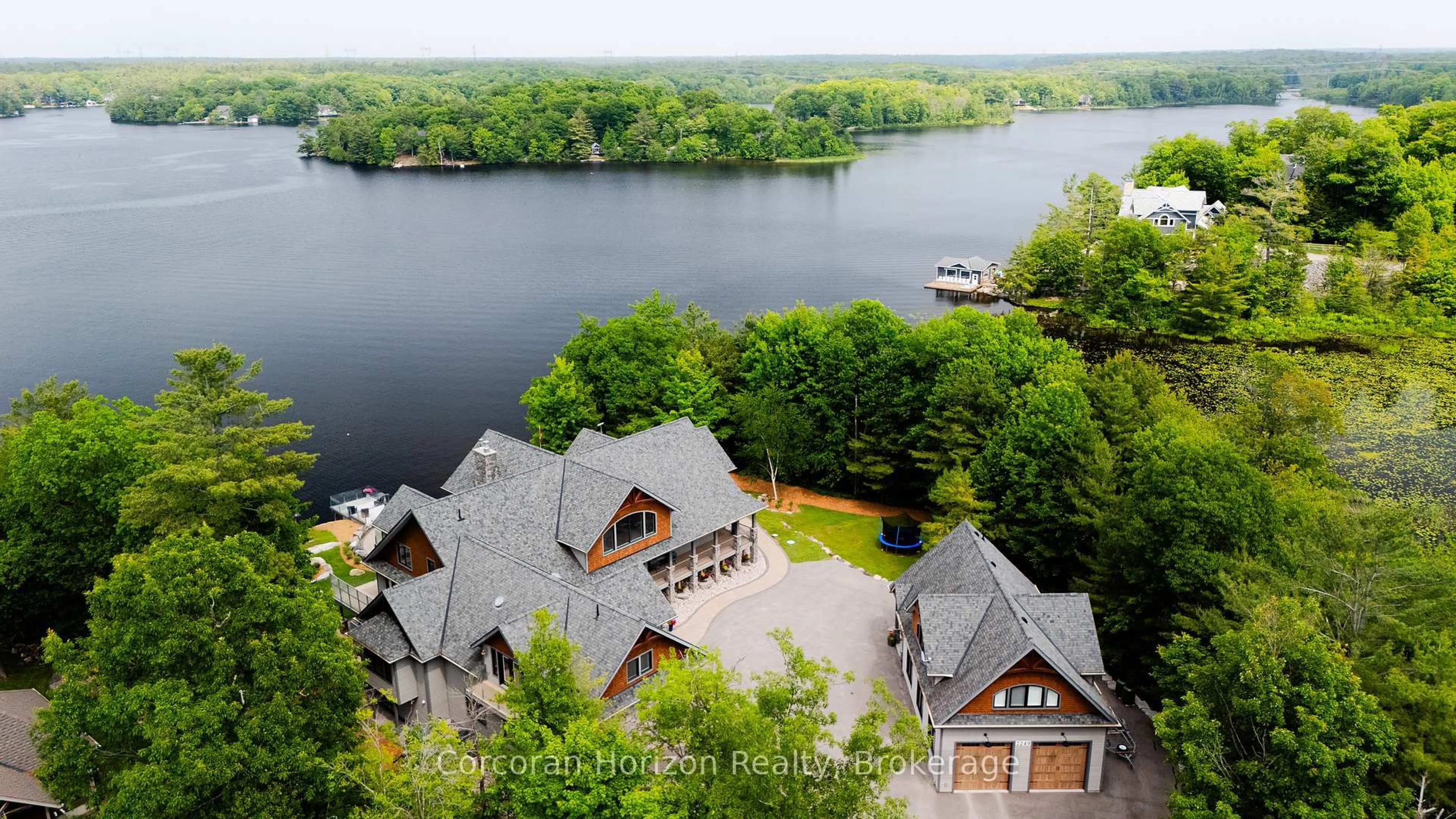 A pic from outside/outdoor area/front of a property/back of a property/a pic from drone, water/lake/river/ocean view for 2249 PILKINGTON Lane, Severn Ontario L0K 2C0