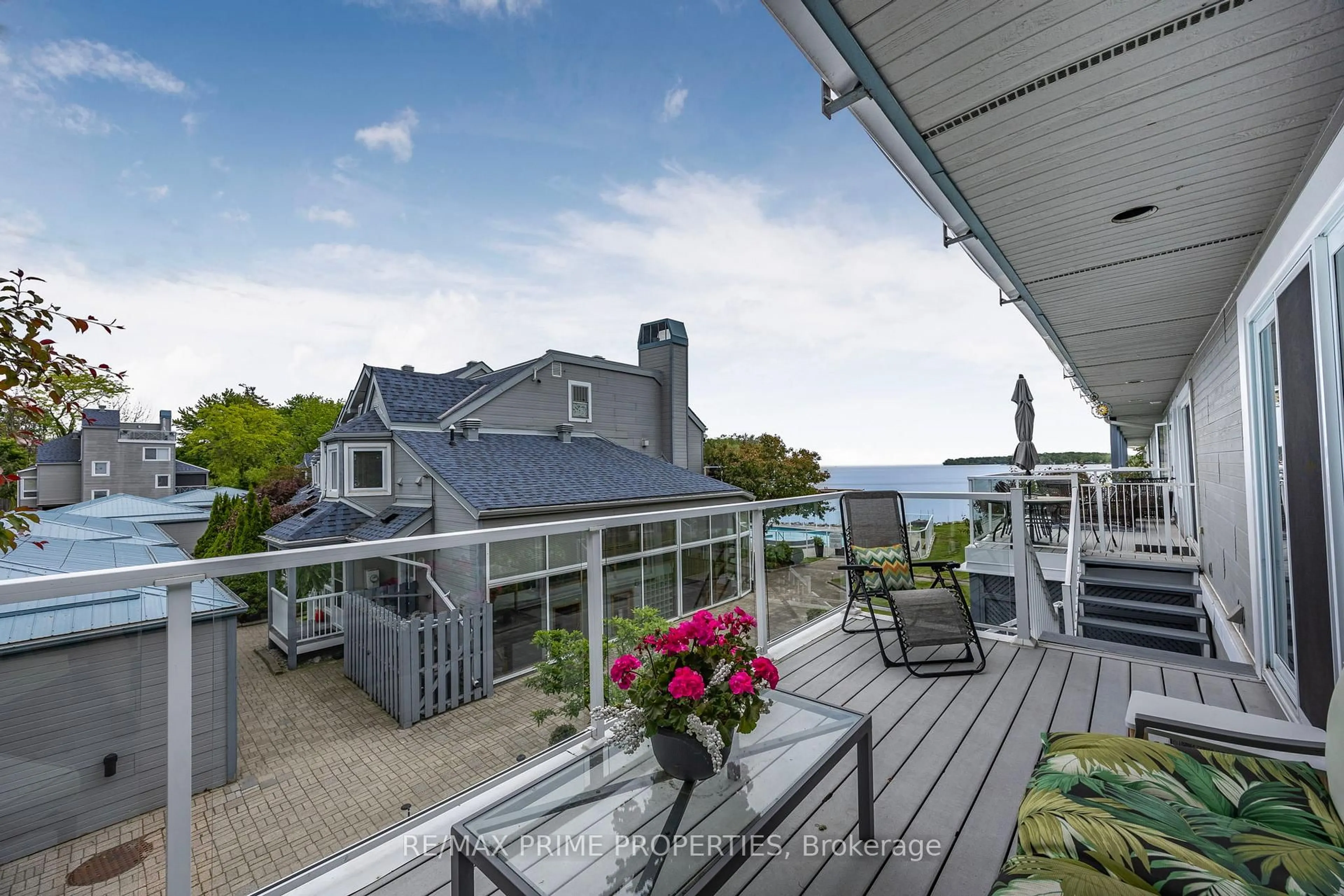 Patio, water/lake/river/ocean view for 585 Atherley Rd #201, Orillia Ontario L3V 7L5