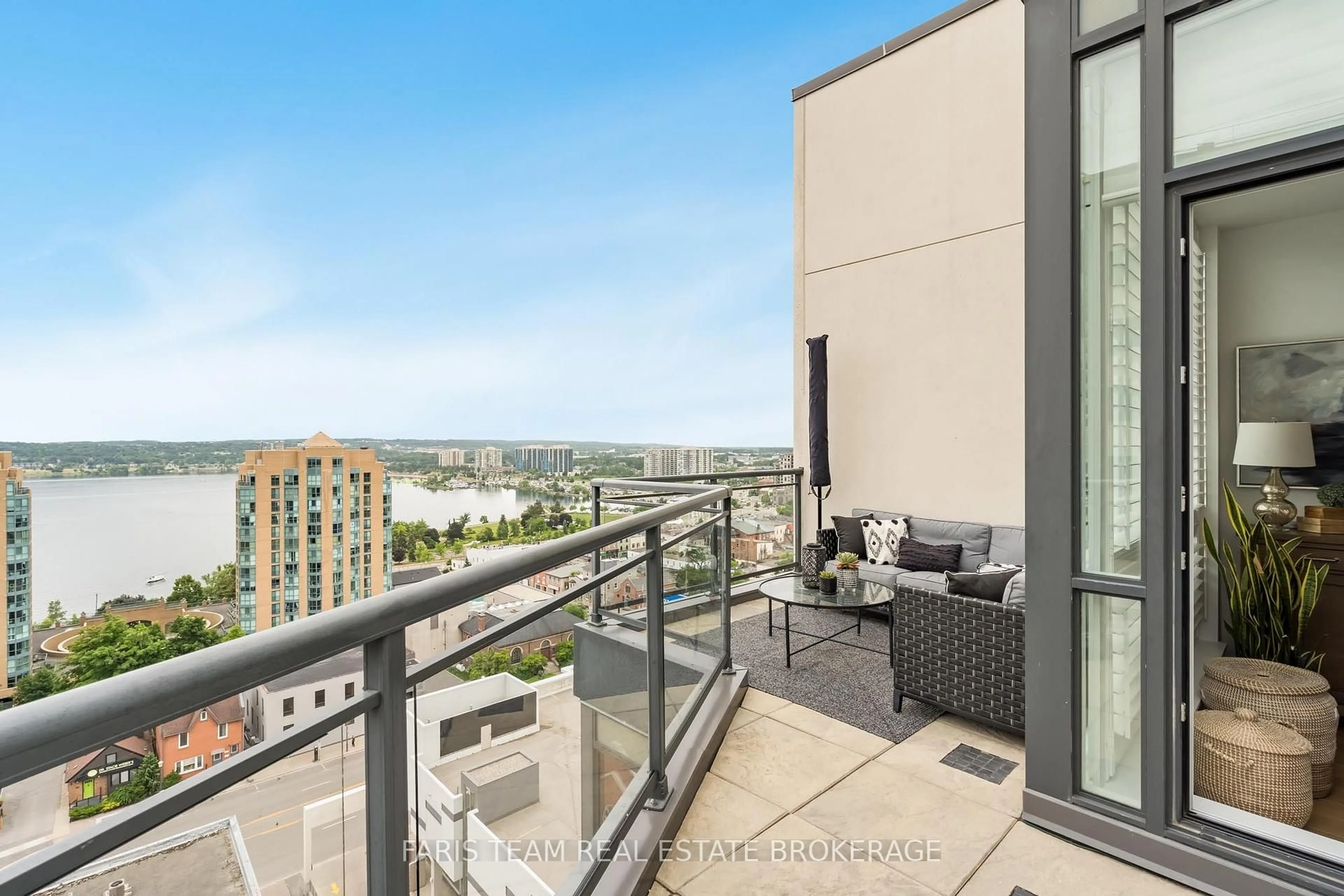 Balcony in the apartment, city buildings view from balcony for 111 Worsley St #GPH5, Barrie Ontario L4M 0J5