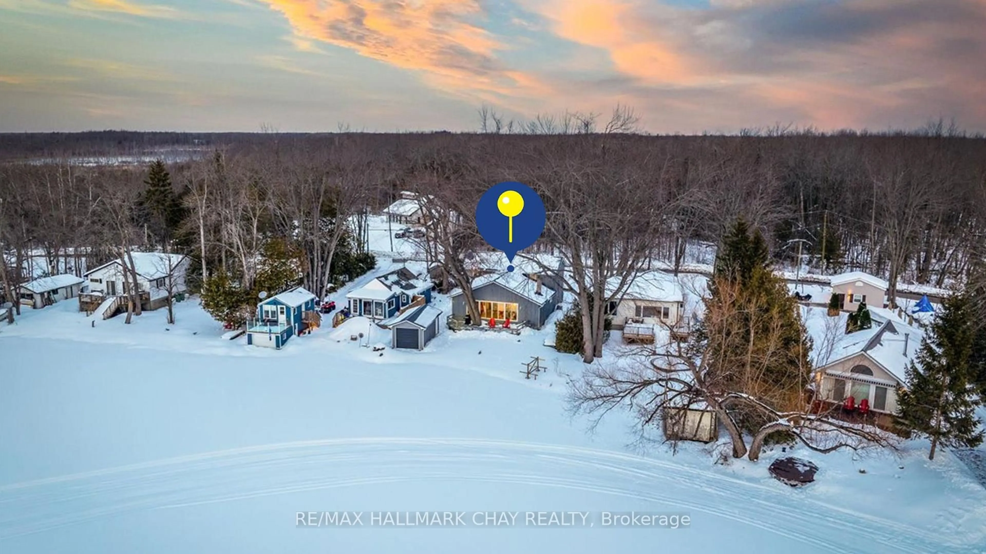 A pic from outside/outdoor area/front of a property/back of a property/a pic from drone, water/lake/river/ocean view for 4350 Plum Point Rd, Ramara Ontario L3V 6H7