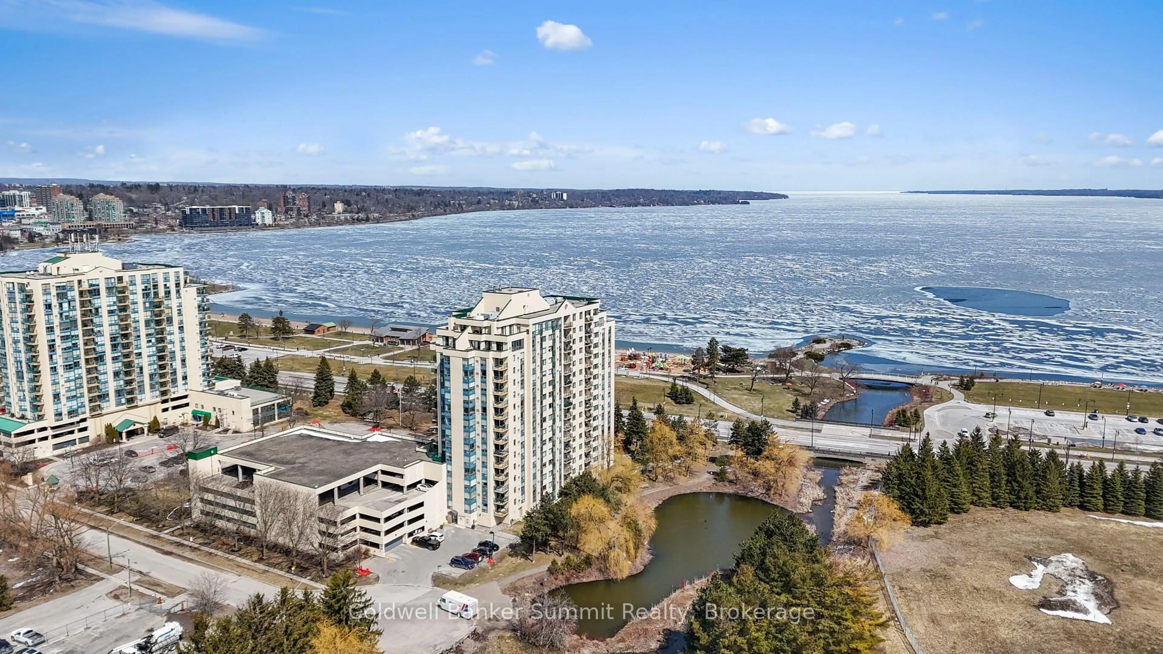 A pic from outside/outdoor area/front of a property/back of a property/a pic from drone, water/lake/river/ocean view for 75 Ellen St #1004, Barrie Ontario L4N 7R6