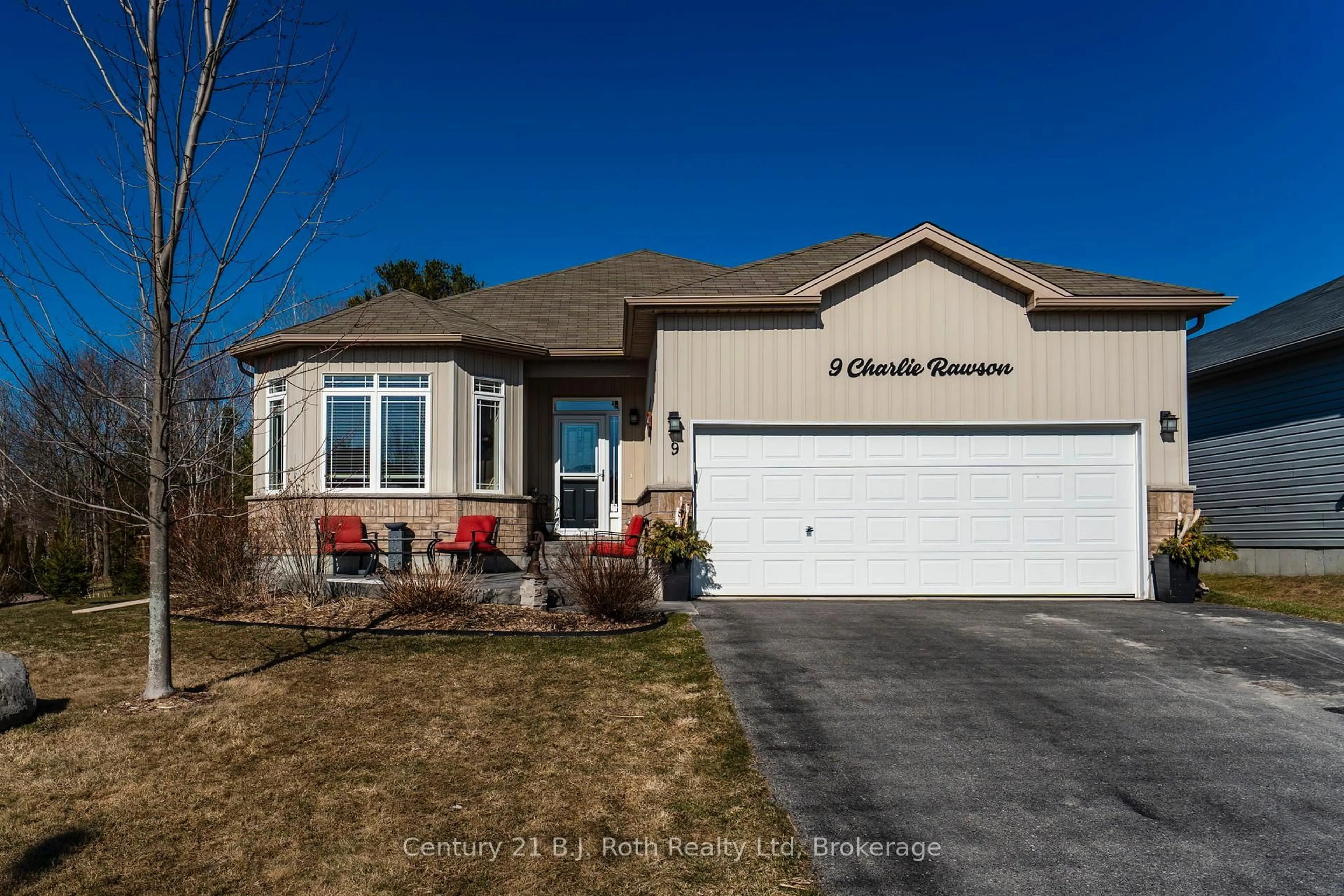 Home with vinyl exterior material, street for 9 Charlie Rawson Blvd, Tay Ontario L0K 2A0