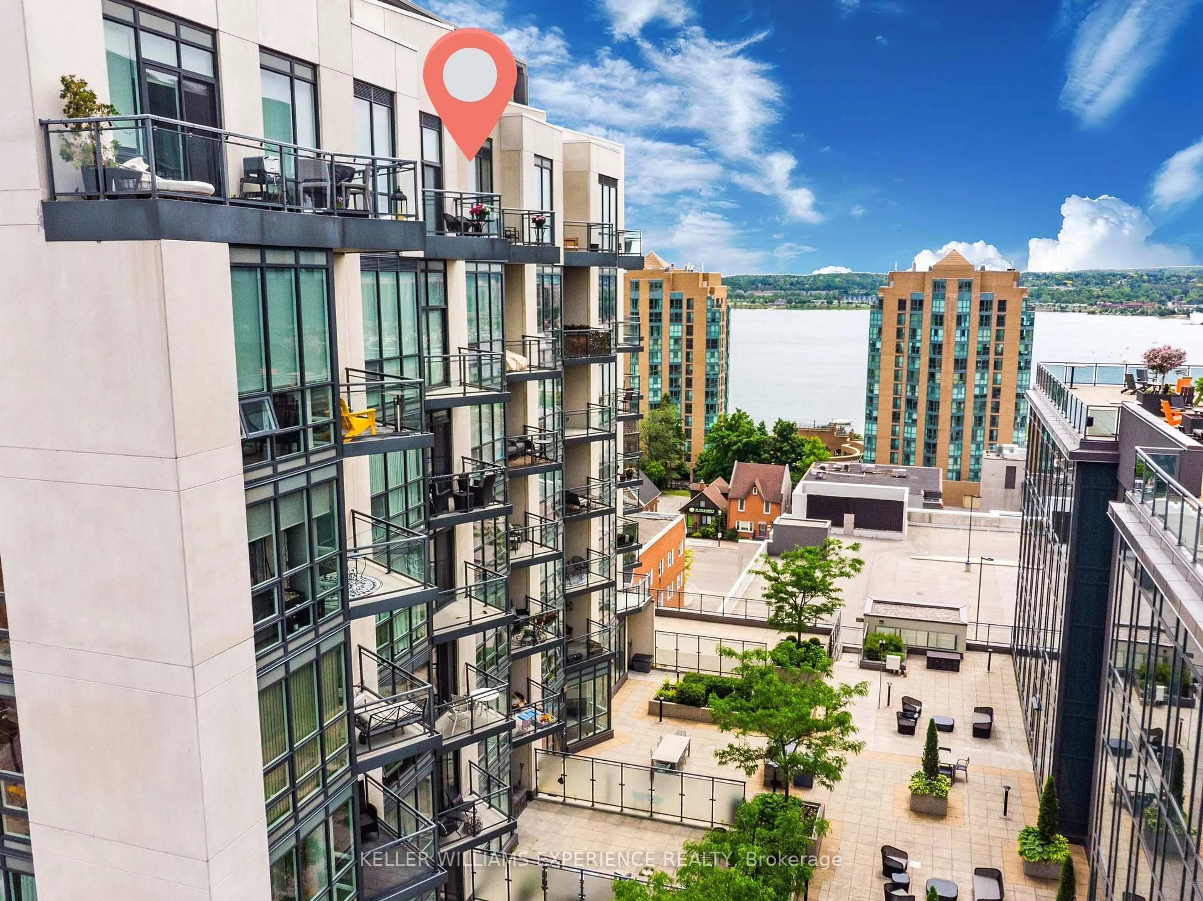 A pic from outside/outdoor area/front of a property/back of a property/a pic from drone, city buildings view from balcony for 111 Worsley St #GPH1, Barrie Ontario L4M 0J5