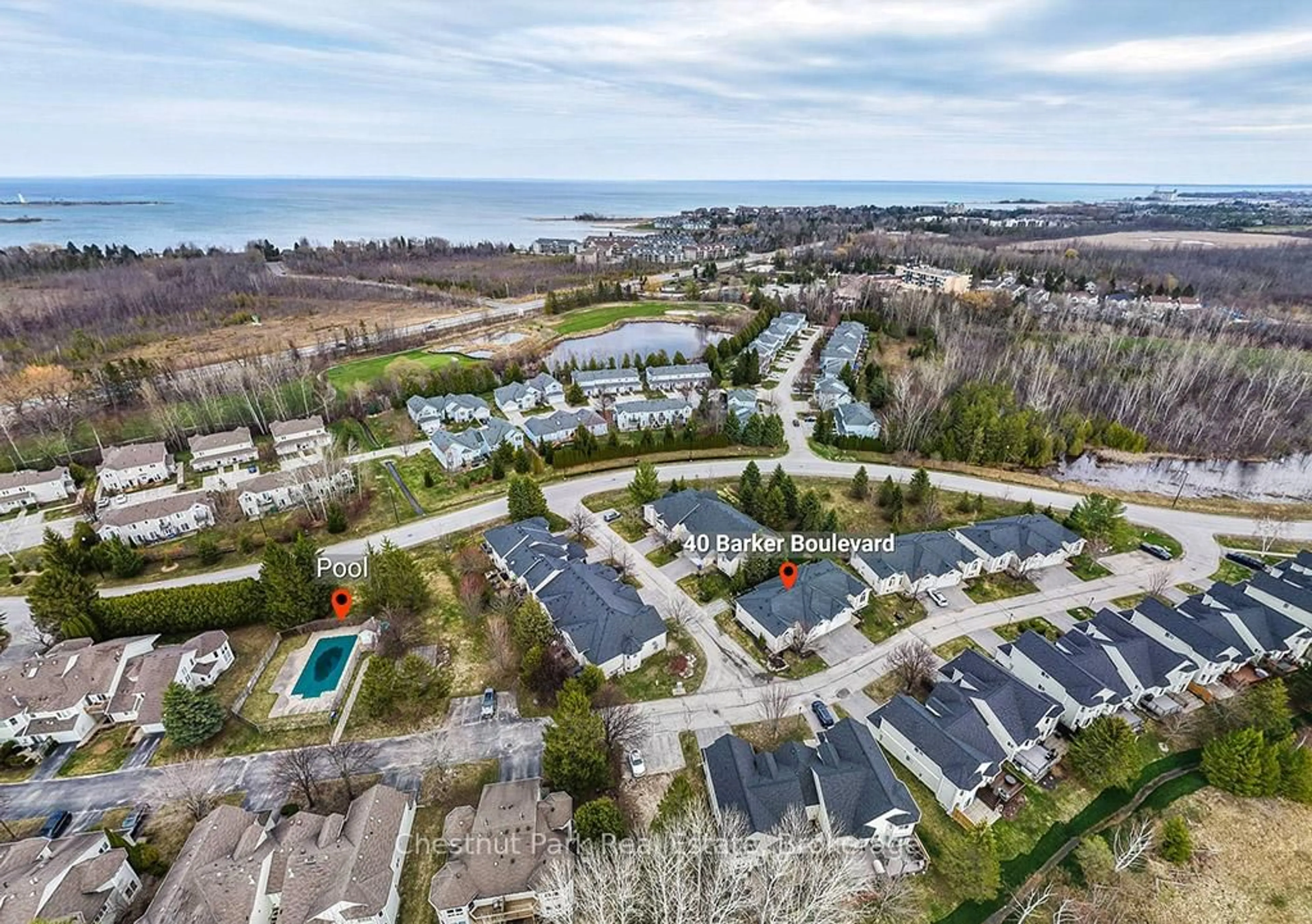 A pic from outside/outdoor area/front of a property/back of a property/a pic from drone, water/lake/river/ocean view for 40 Barker Blvd, Collingwood Ontario L9Y 4W4
