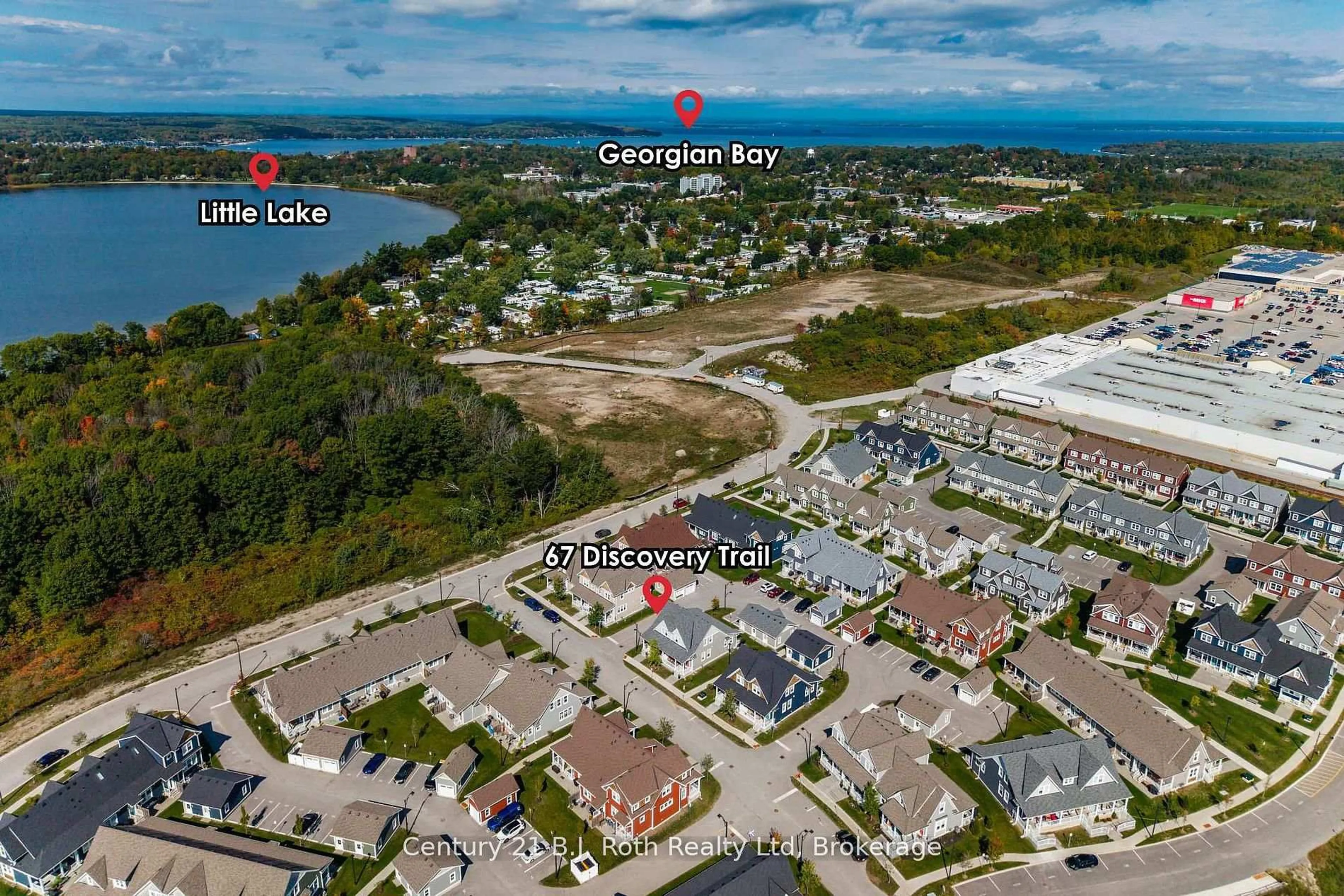 A pic from outside/outdoor area/front of a property/back of a property/a pic from drone, water/lake/river/ocean view for 67 Discovery Tr, Midland Ontario L4K 0H5
