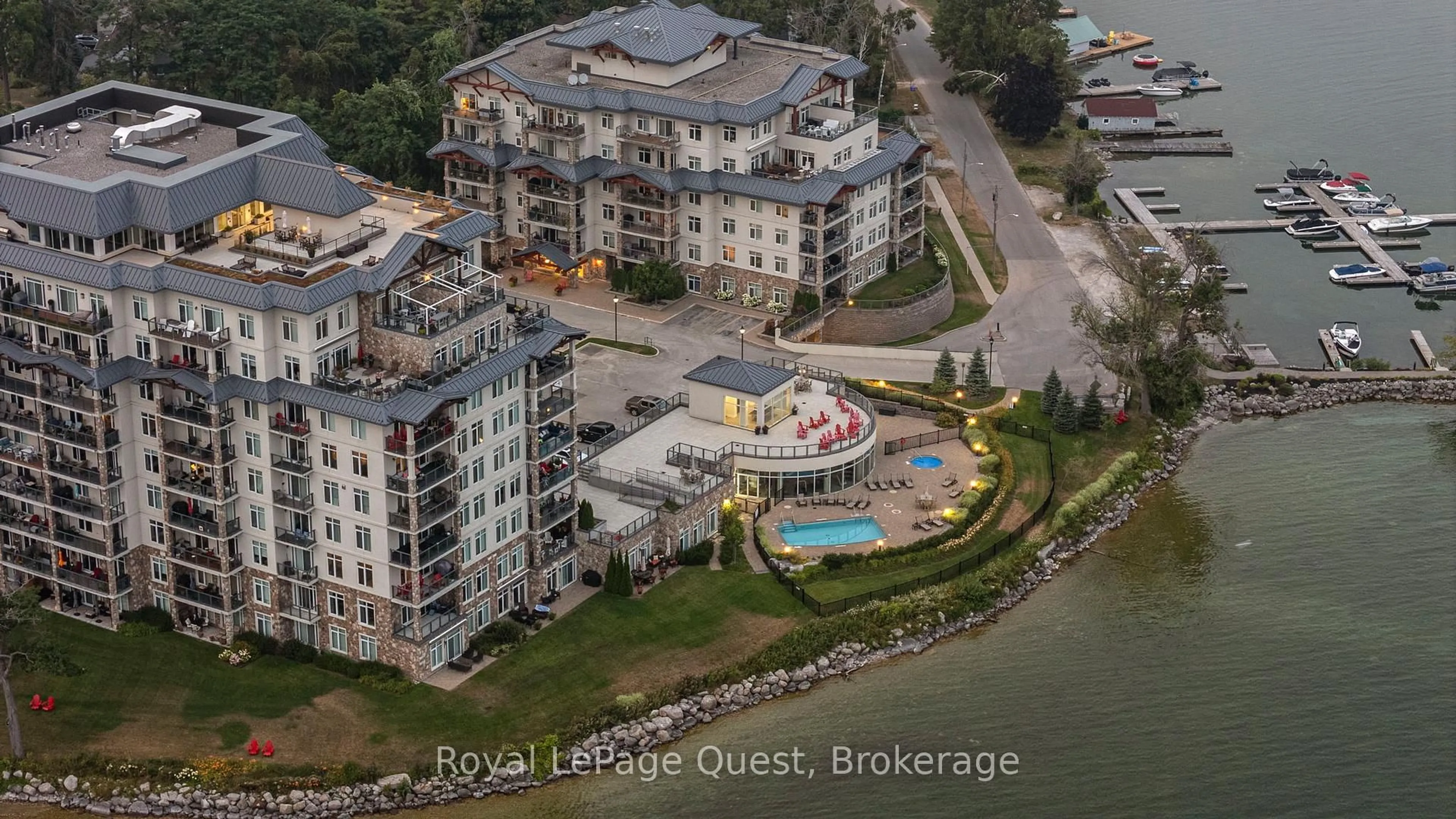 A pic from outside/outdoor area/front of a property/back of a property/a pic from drone, water/lake/river/ocean view for 90 Orchard Pt #311, Orillia Ontario L3V 8K4