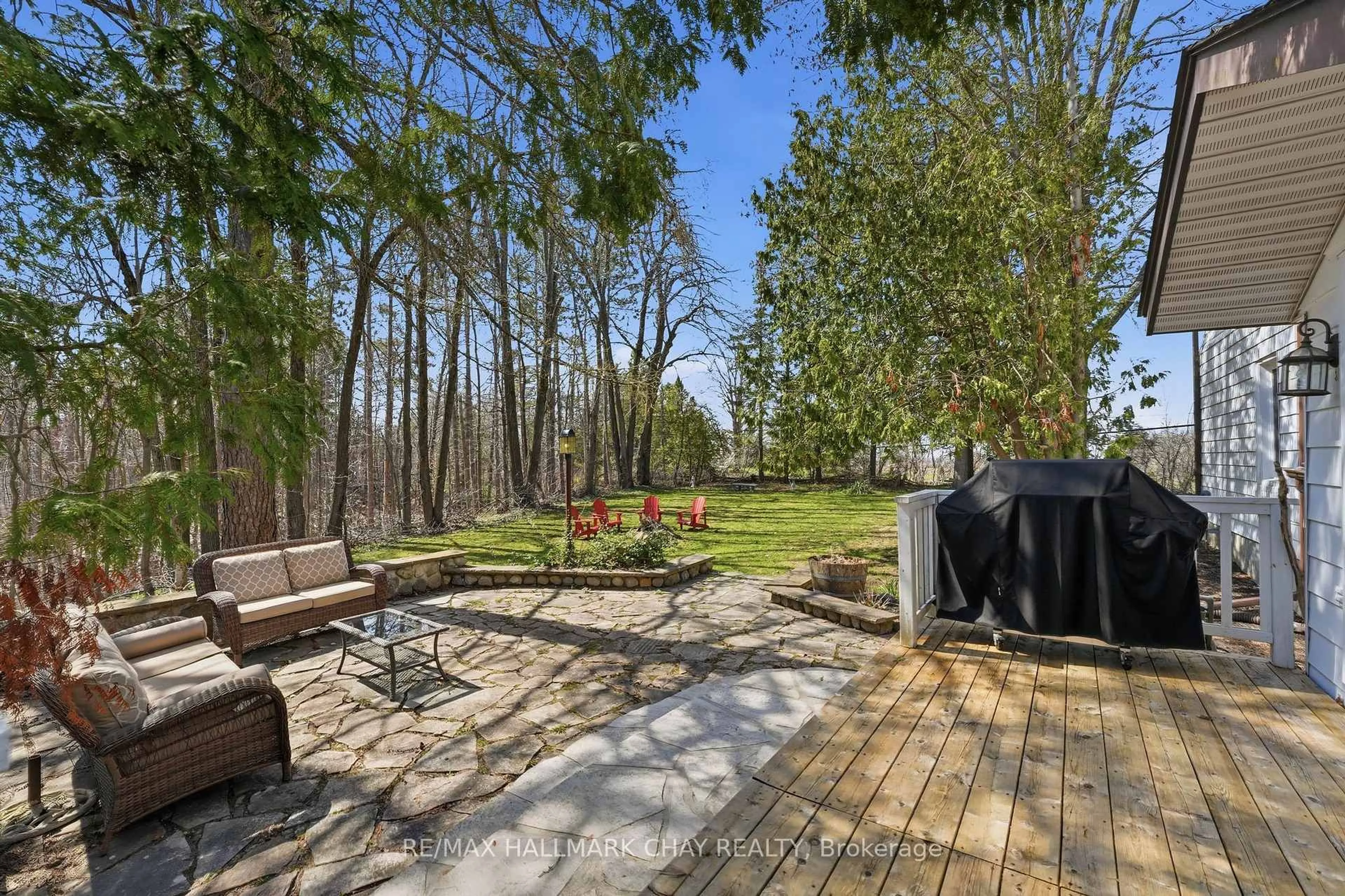Patio, forest/trees view for 115 Doran Rd, Springwater Ontario L9X 1L5