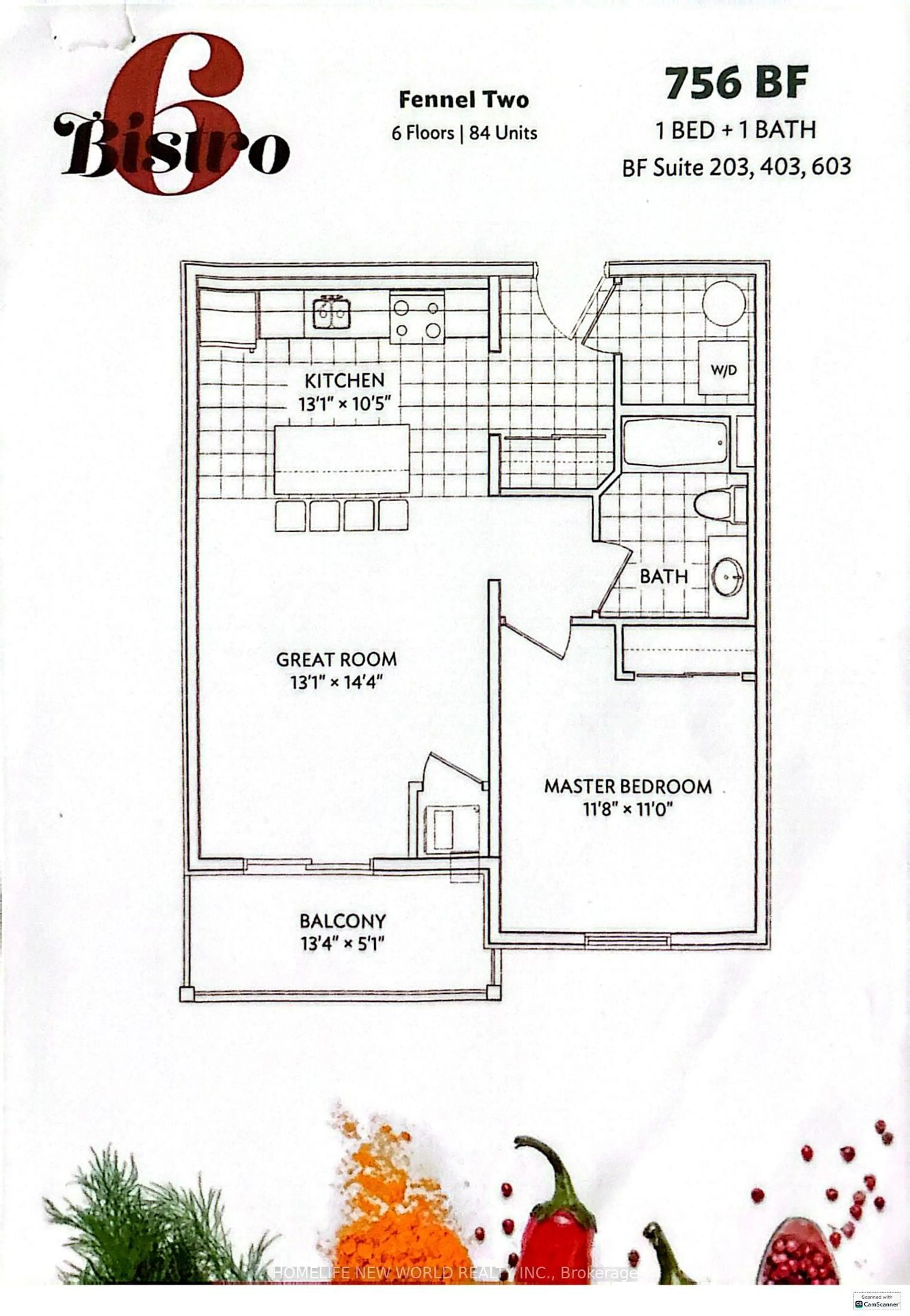 Floor plan for 5 Chef Lane #603, Barrie Ontario L9J 0J8