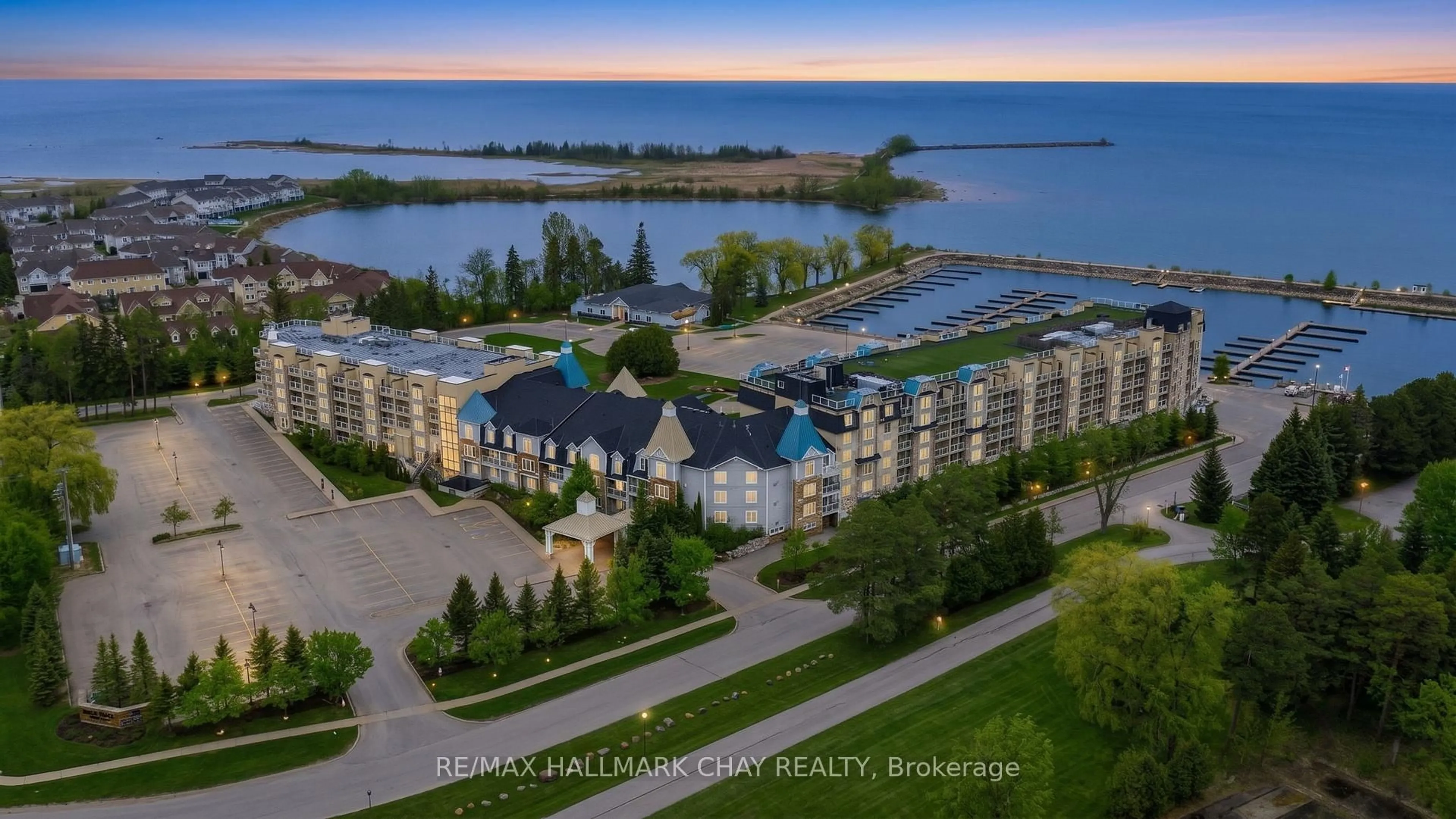A pic from outside/outdoor area/front of a property/back of a property/a pic from drone, water/lake/river/ocean view for 9 Harbour St #6411/6413, Collingwood Ontario L9Y 5C5
