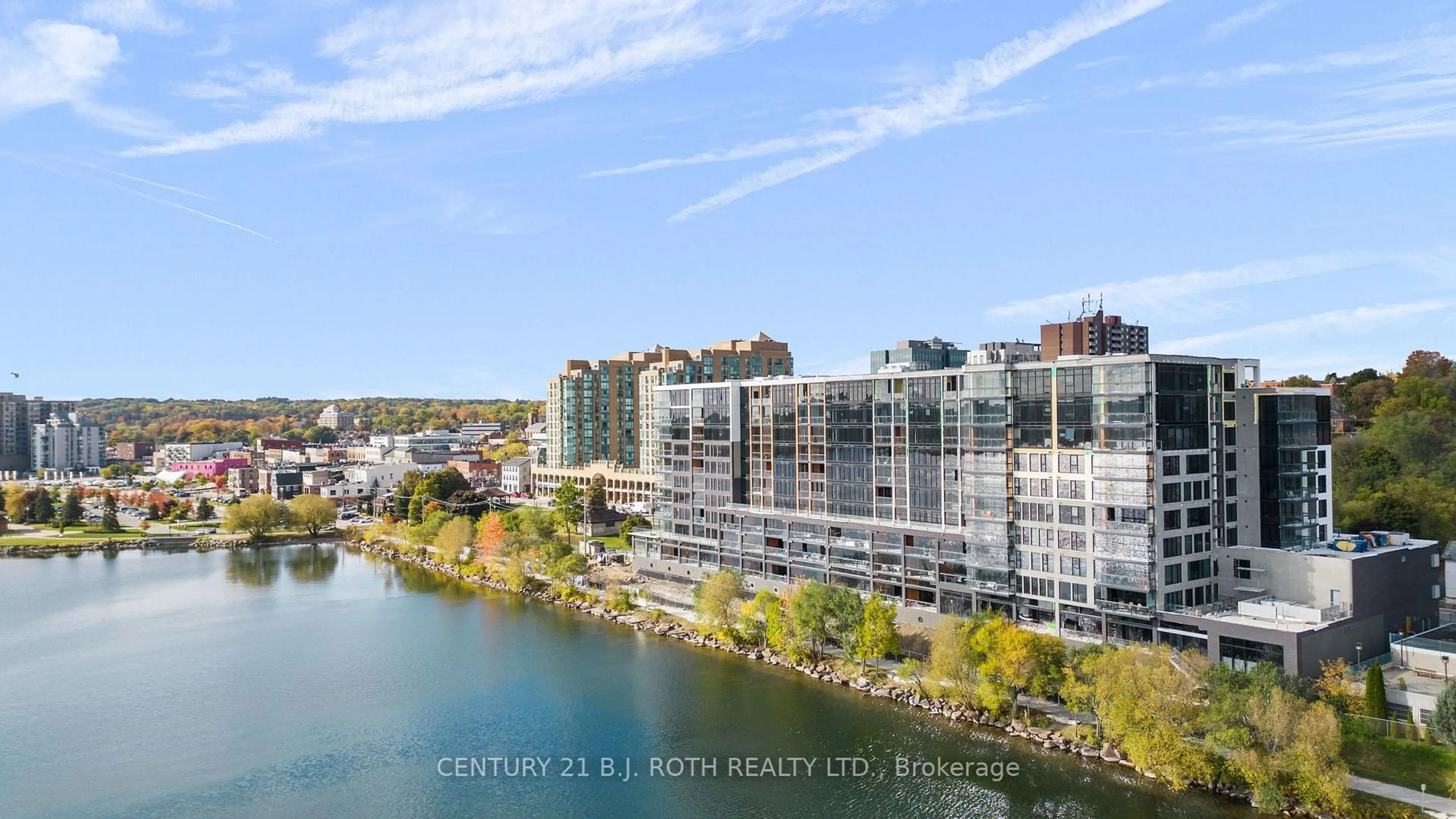 A pic from outside/outdoor area/front of a property/back of a property/a pic from drone, water/lake/river/ocean view for 185 Dunlop St #715, Barrie Ontario L4M 1B2