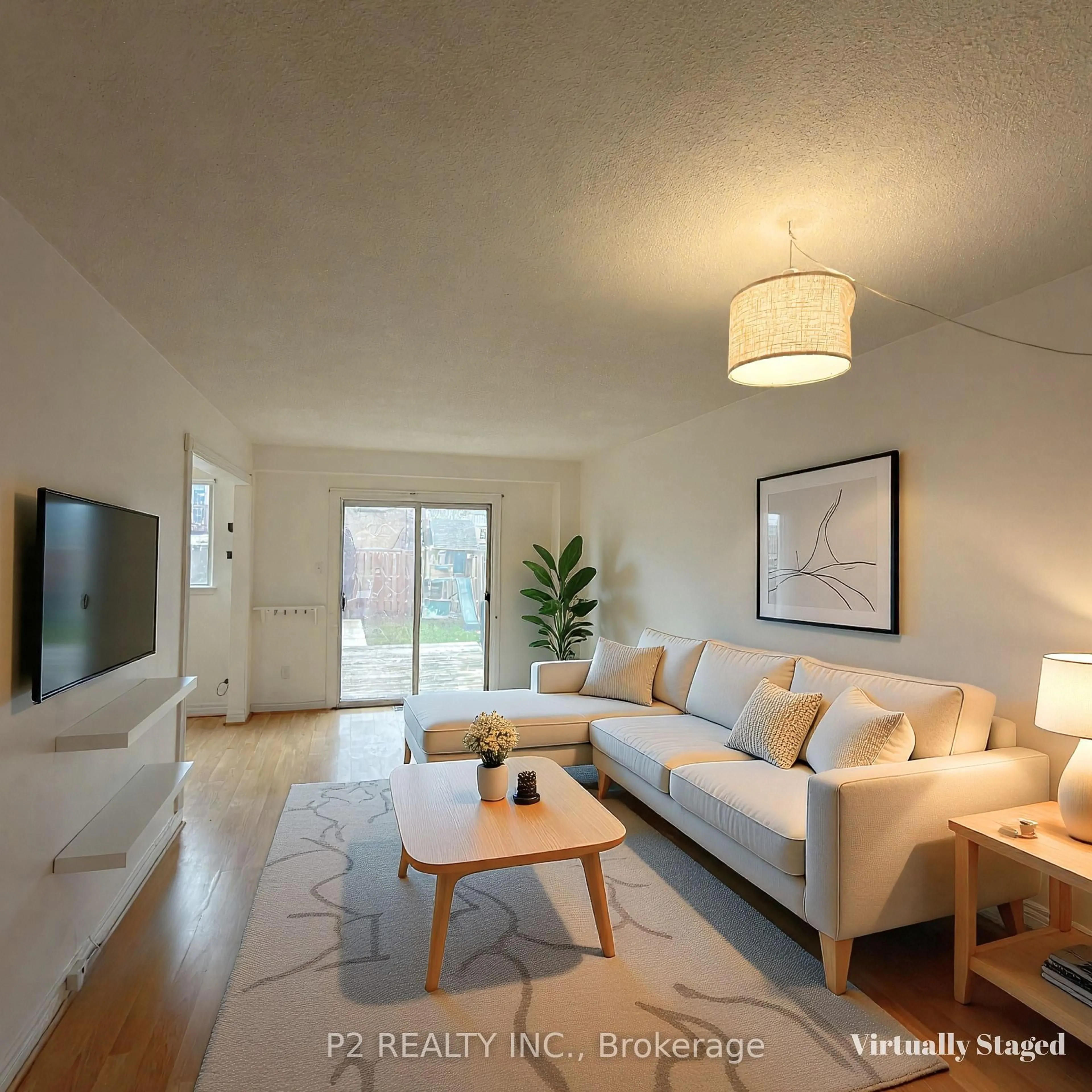 Living room with furniture, wood/laminate floor for 46 Chaucer Cres, Barrie Ontario L4N 4T7