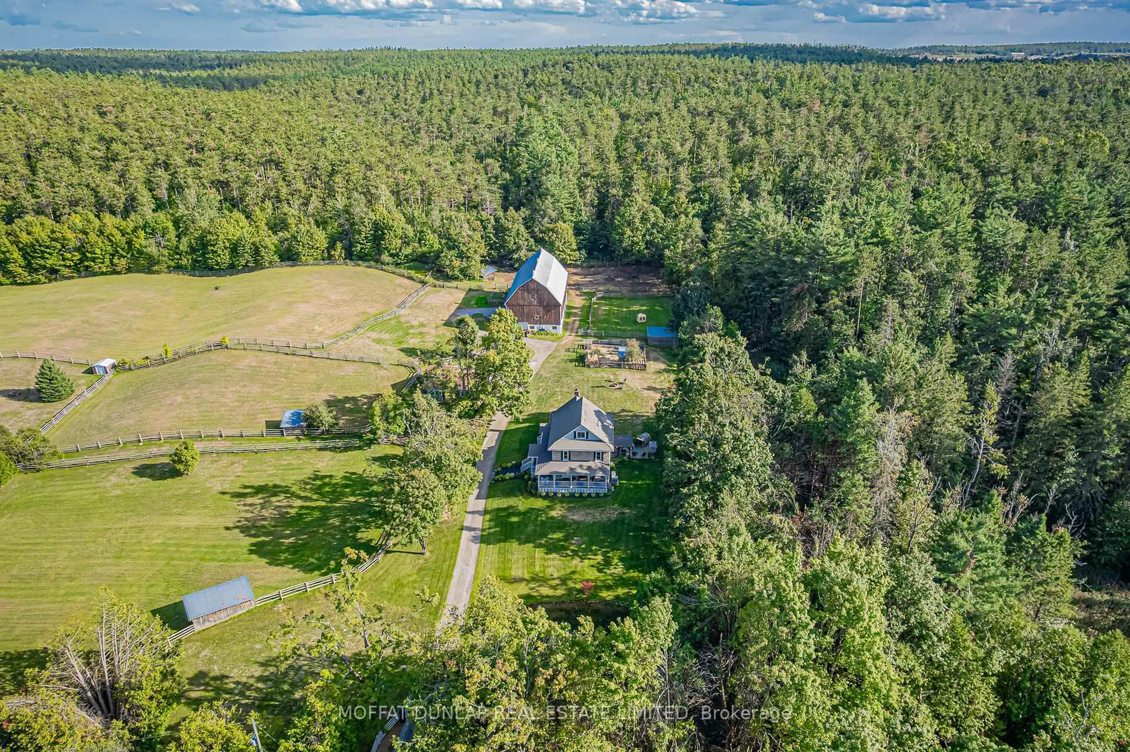 A pic from outside/outdoor area/front of a property/back of a property/a pic from drone, forest/trees view for 305 Bass Lake Sdrd, Oro-Medonte Ontario L0L 2E0