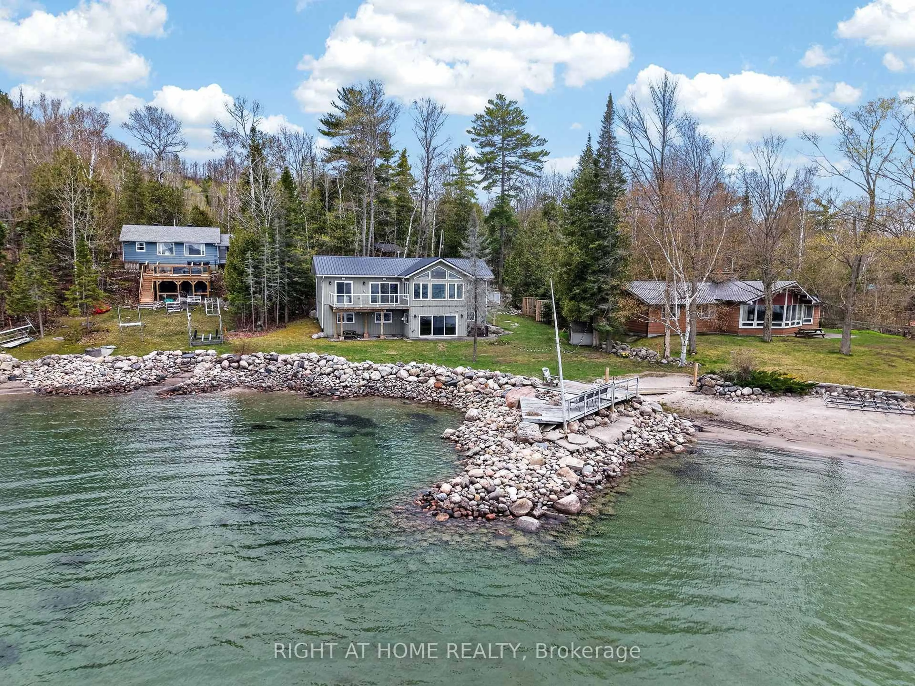 A pic from outside/outdoor area/front of a property/back of a property/a pic from drone, water/lake/river/ocean view for 442 Silver Birch Dr, Tiny Ontario L9M 0M5