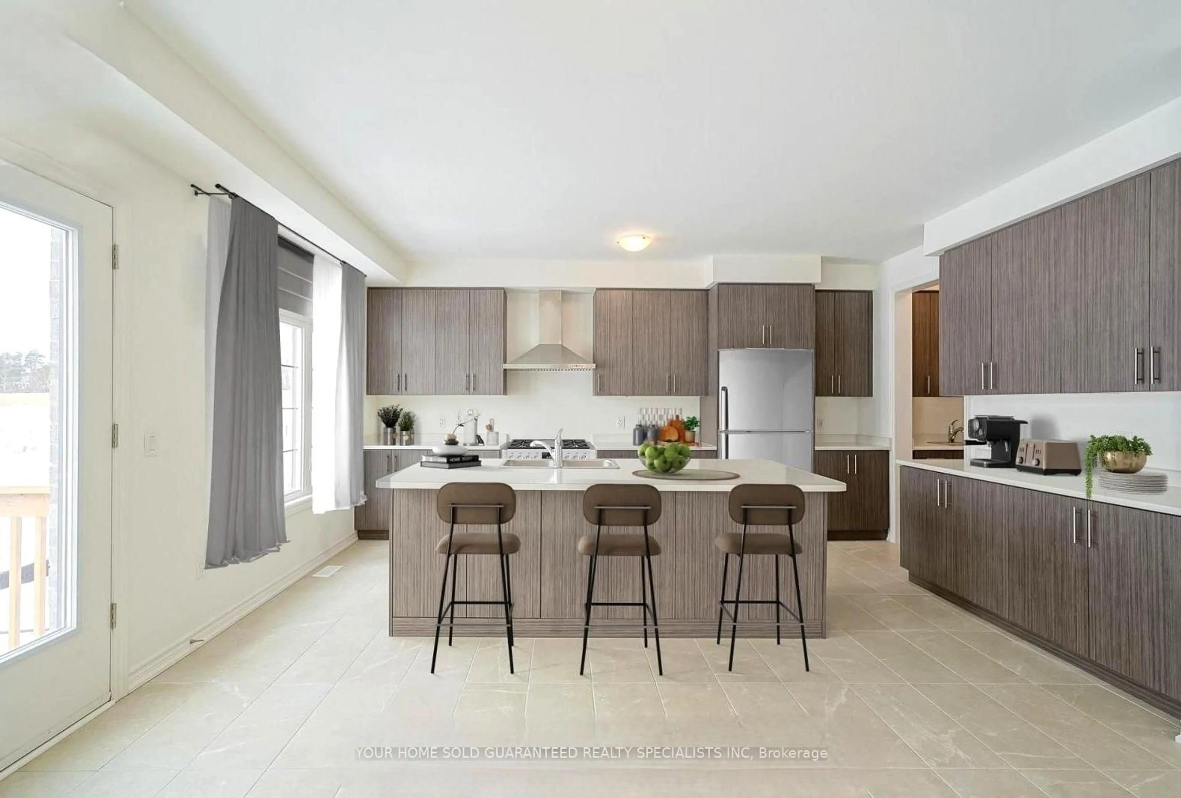 Open concept kitchen, ceramic/tile floor for 62 Calypso Ave, Springwater Ontario L0L 1Y3