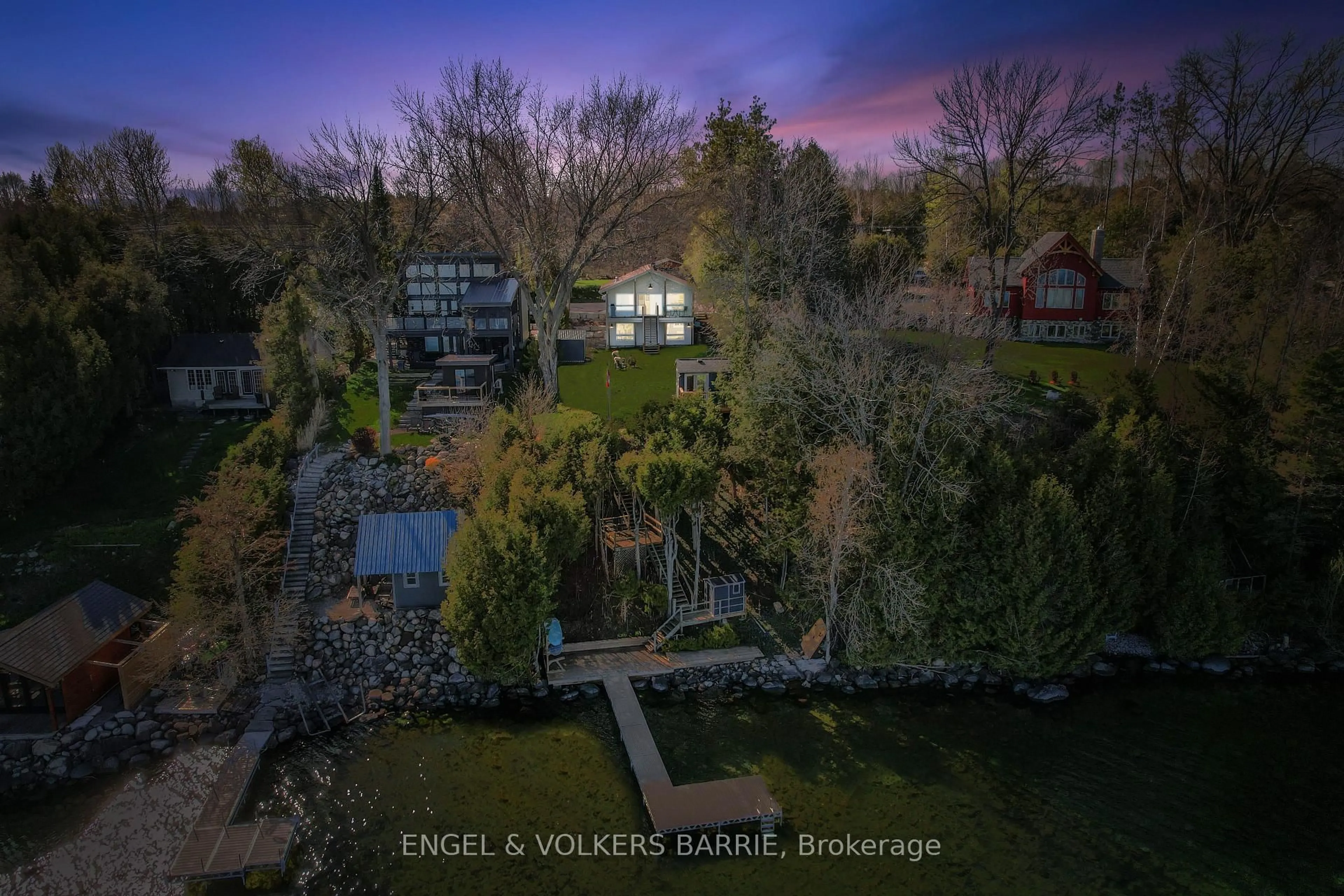 A pic from outside/outdoor area/front of a property/back of a property/a pic from drone, water/lake/river/ocean view for 2371 Lakeshore Rd, Oro-Medonte Ontario L0L 1T0