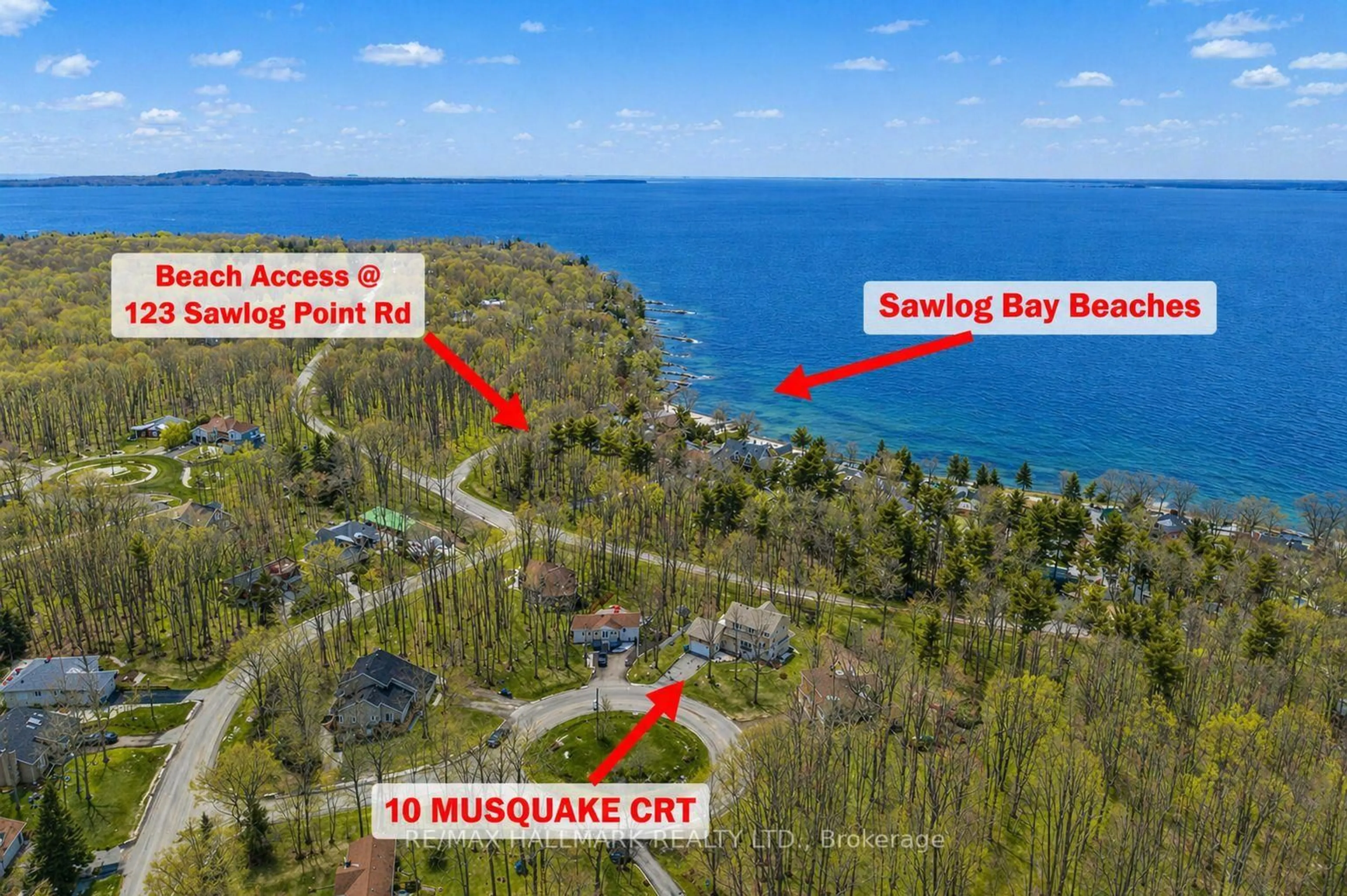 A pic from outside/outdoor area/front of a property/back of a property/a pic from drone, water/lake/river/ocean view for 10 Musquake Crt, Tiny Ontario L9M 1R2