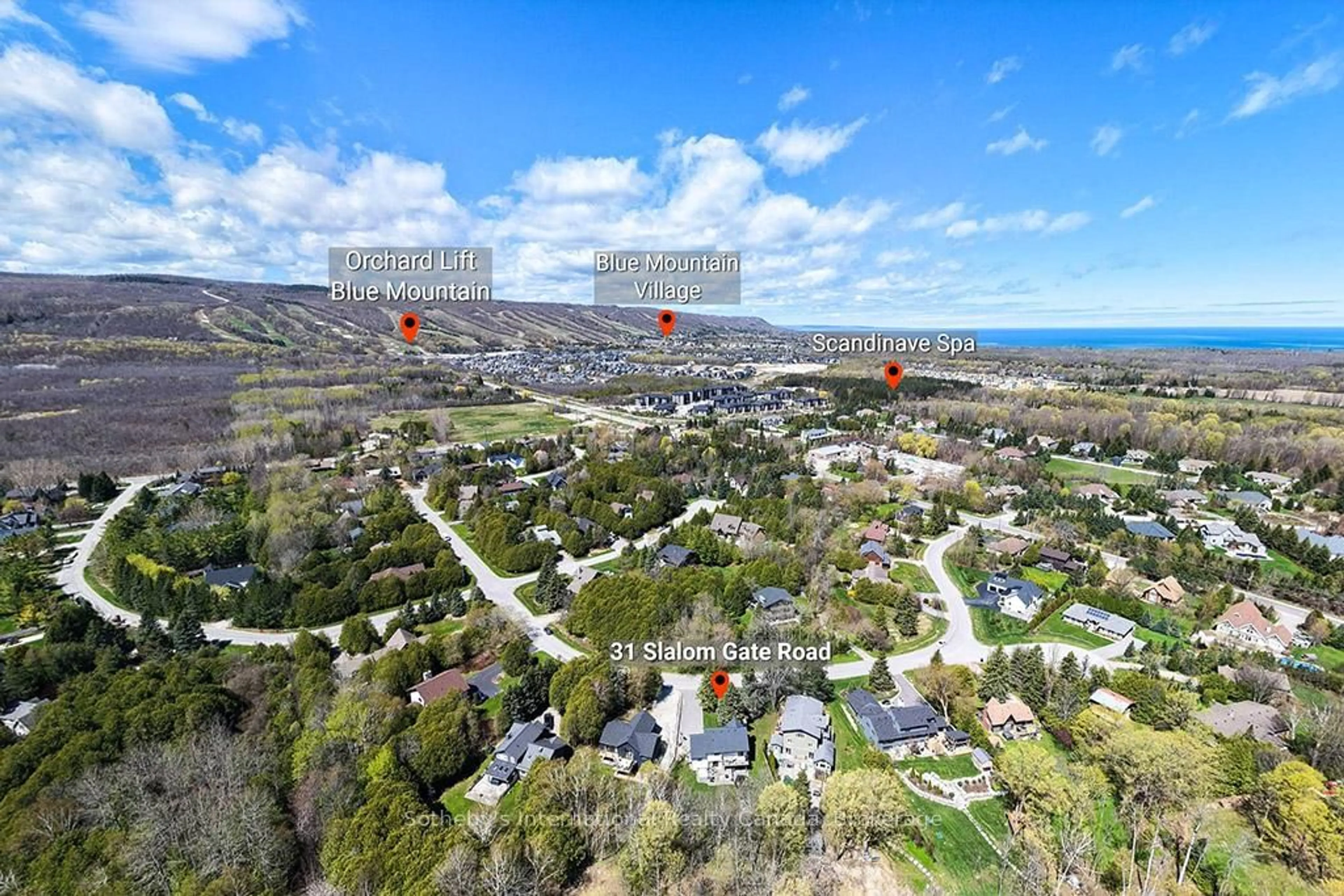 A pic from outside/outdoor area/front of a property/back of a property/a pic from drone, water/lake/river/ocean view for 31 Slalom Gate Rd, Collingwood Ontario L9Y 5A9