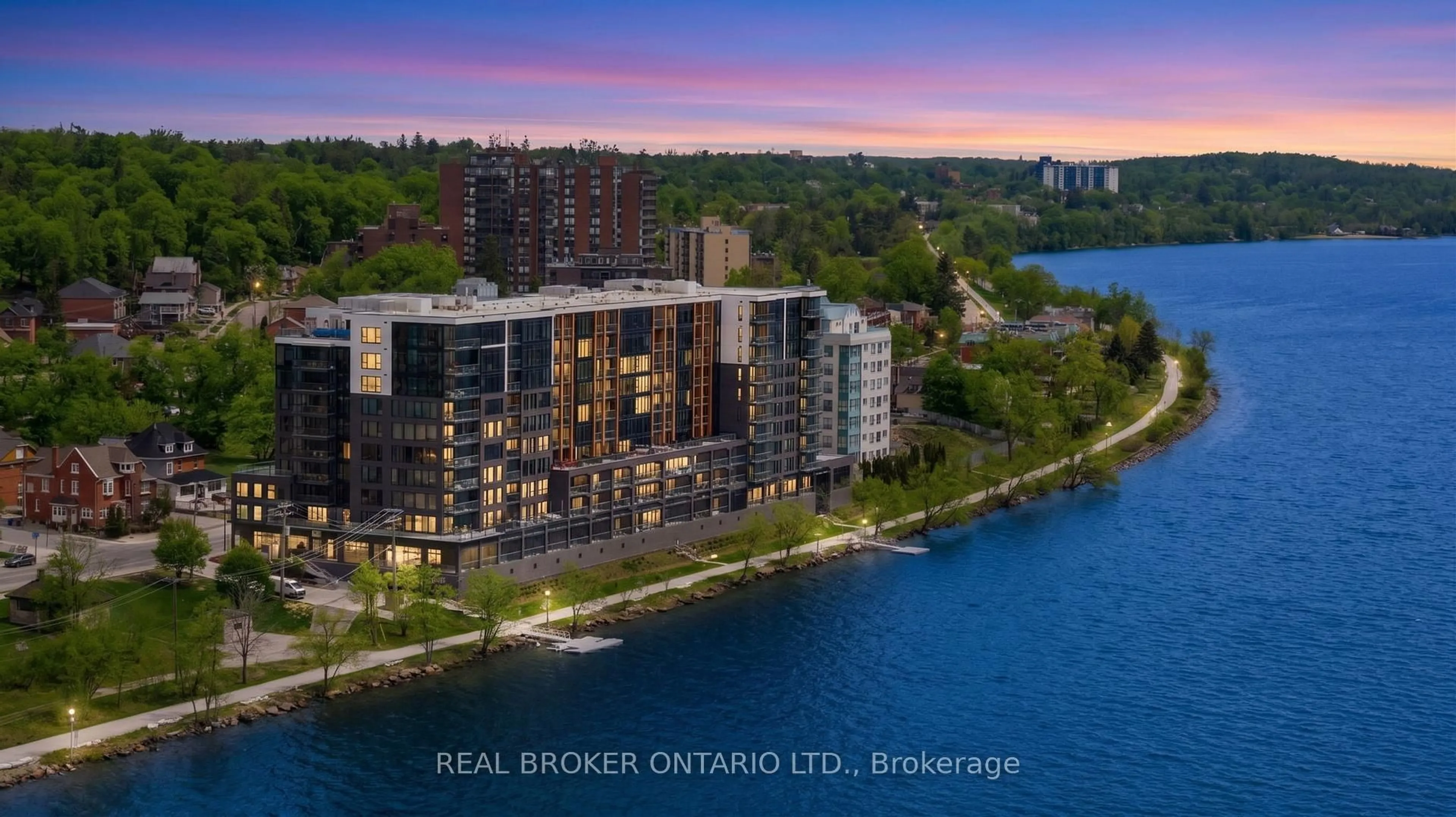 A pic from outside/outdoor area/front of a property/back of a property/a pic from drone, water/lake/river/ocean view for 185 Dunlop St #615, Barrie Ontario L4M 0L7